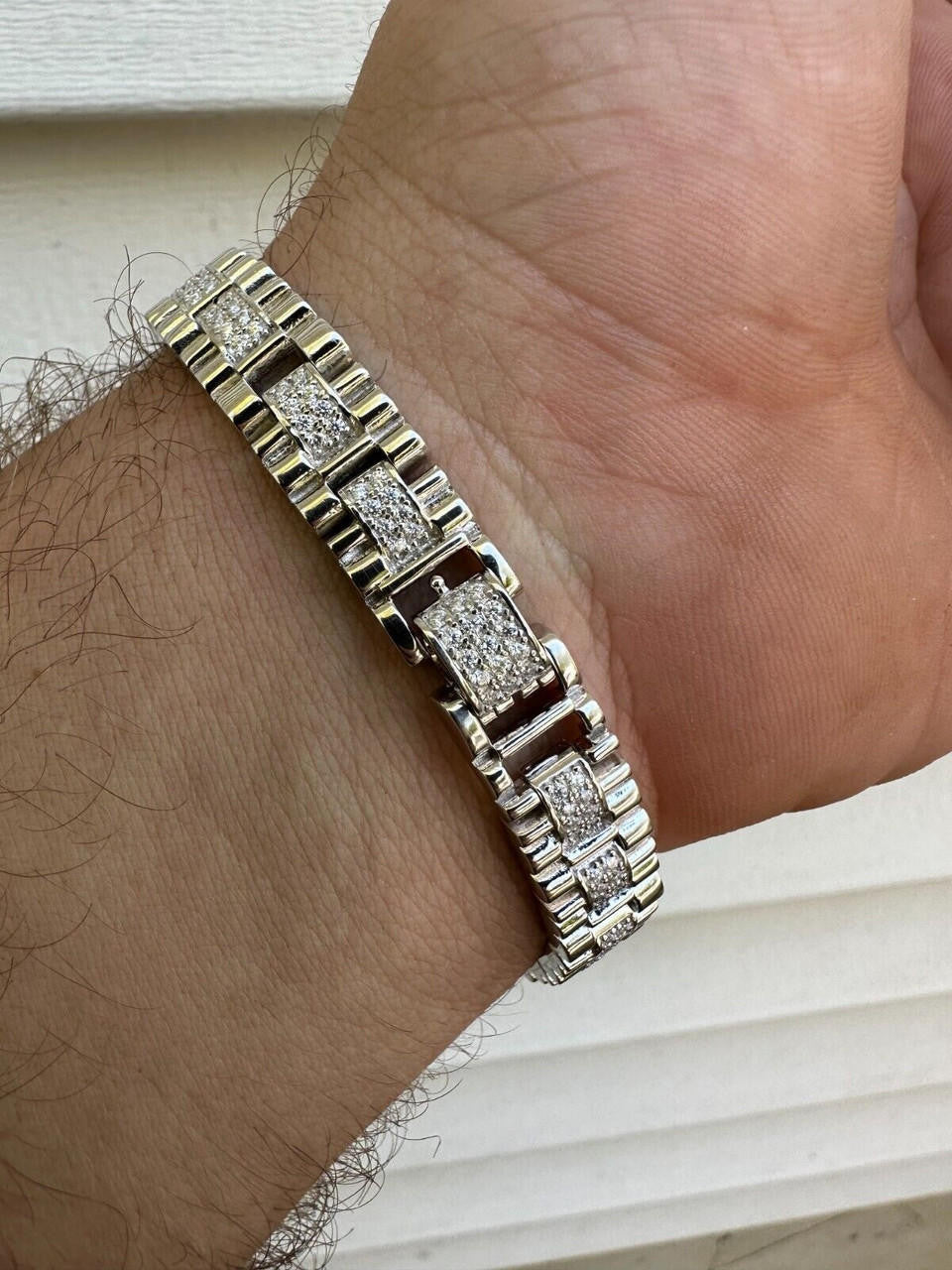 Everyday Classic Presidential Custom Link Bracelet Iced Out CZ Stones - 925 Silver - 10mm - 7.5"-8.5"