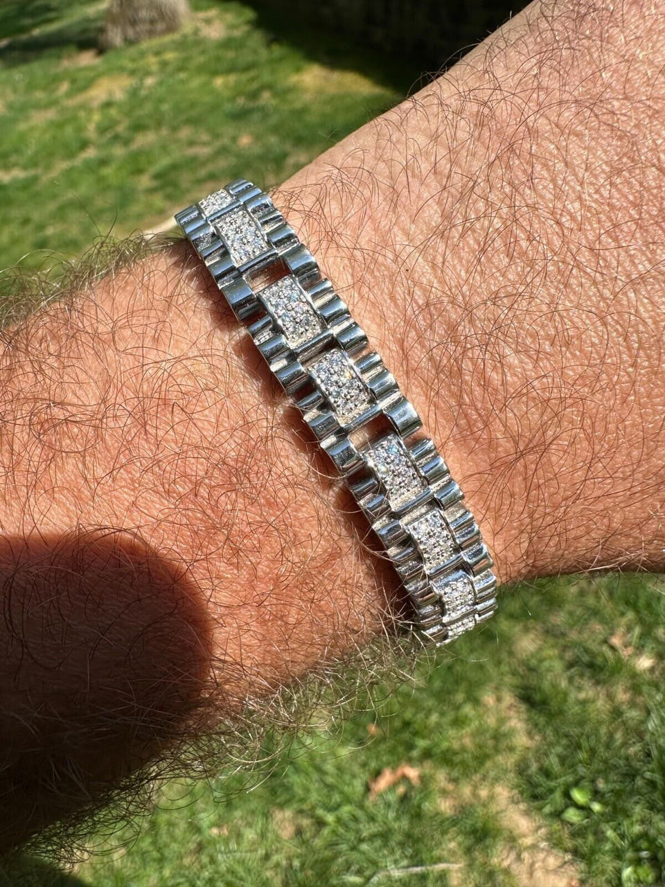 Everyday Classic Presidential Custom Link Bracelet Iced Out CZ Stones - 925 Silver - 10mm - 7.5"-8.5"