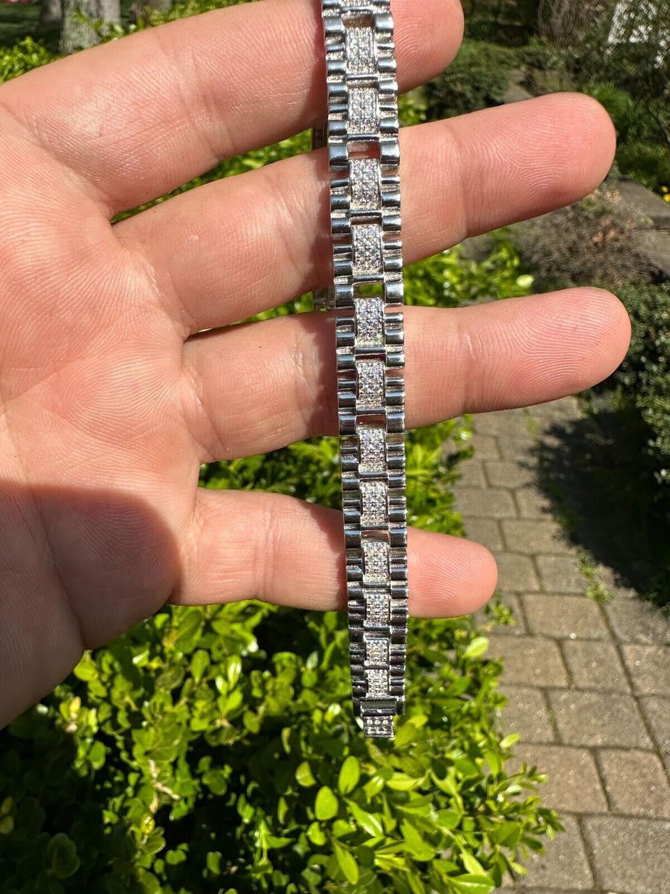 Everyday Classic Presidential Custom Link Bracelet Iced Out CZ Stones - 925 Silver - 10mm - 7.5"-8.5"