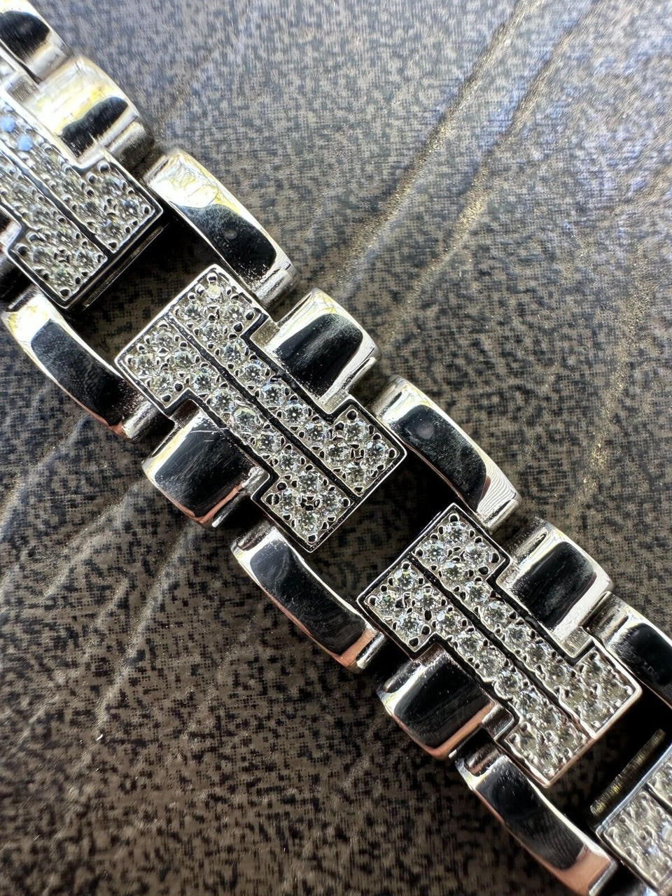 Custom Hermes Presidential Link Bracelet Iced Out CZ Stones - 925 Silver - 12mm - 7.5"-8.5"