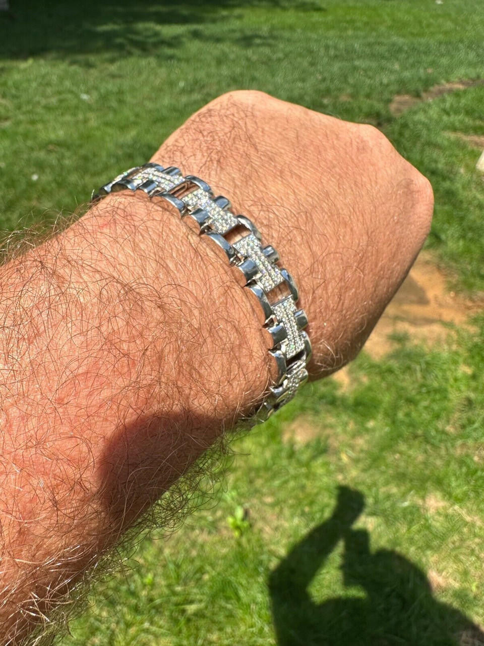 Custom Hermes Presidential Link Bracelet Iced Out CZ Stones - 925 Silver - 12mm - 7.5"-8.5"