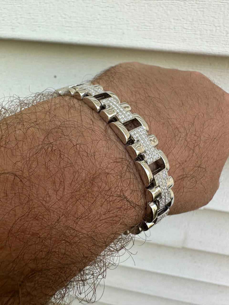 Custom Hermes Presidential Link Bracelet Iced Out CZ Stones - 925 Silver - 12mm - 7.5"-8.5"