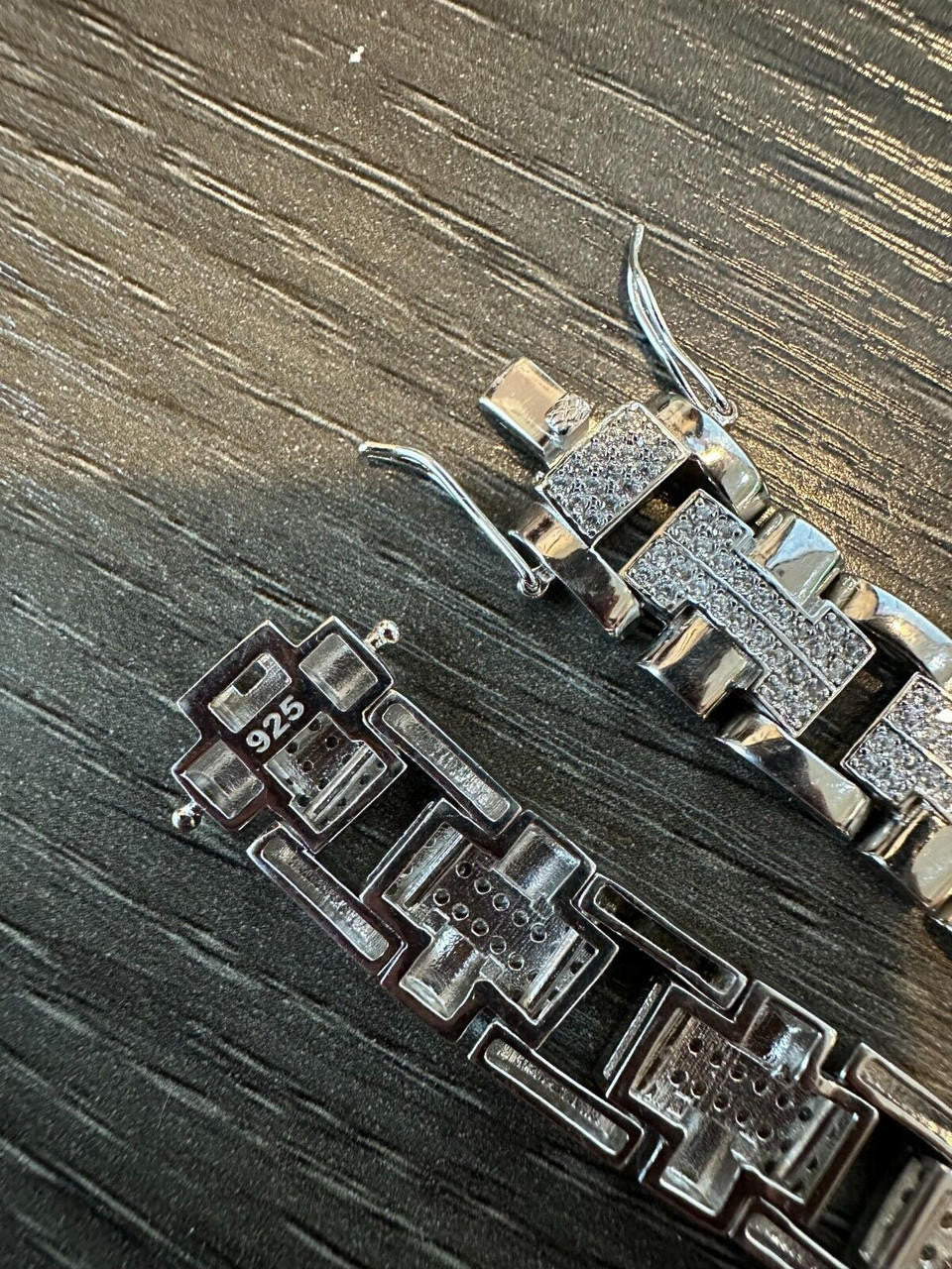 Custom Hermes Presidential Link Bracelet Iced Out CZ Stones - 925 Silver - 12mm - 7.5"-8.5"