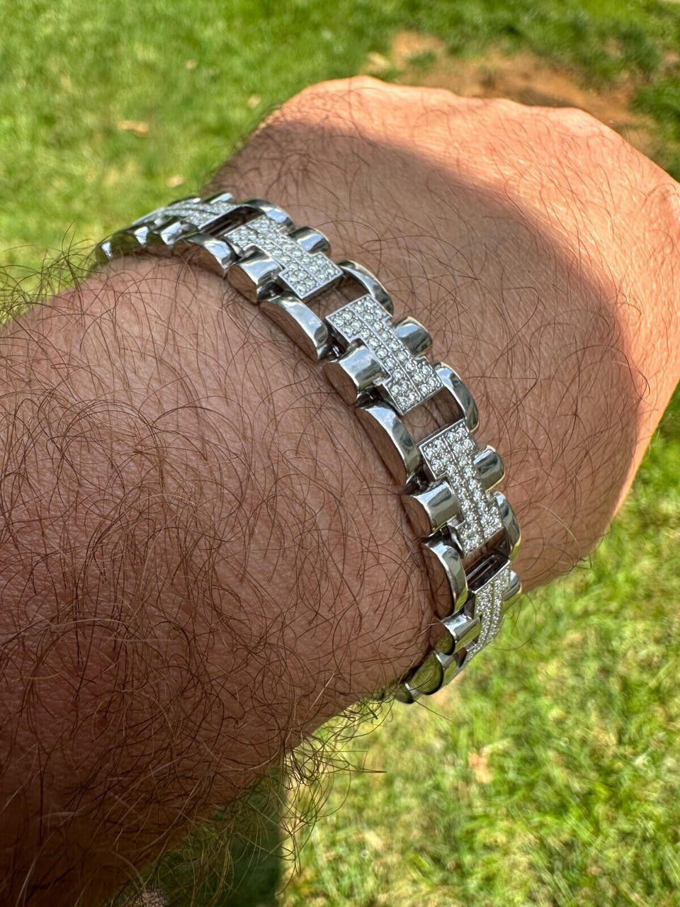 Custom Hermes Presidential Link Bracelet Iced Out CZ Stones - 925 Silver - 12mm - 7.5"-8.5"