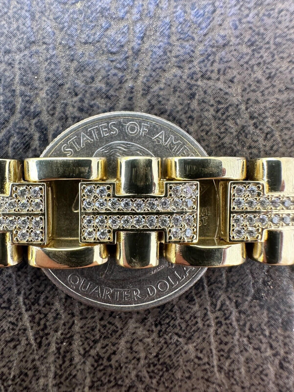 Custom Hermes Presidential Link Bracelet Iced Out CZ Stones - 14k Gold Vermeil 925 Silver - 12mm - 7.5"-8.5"