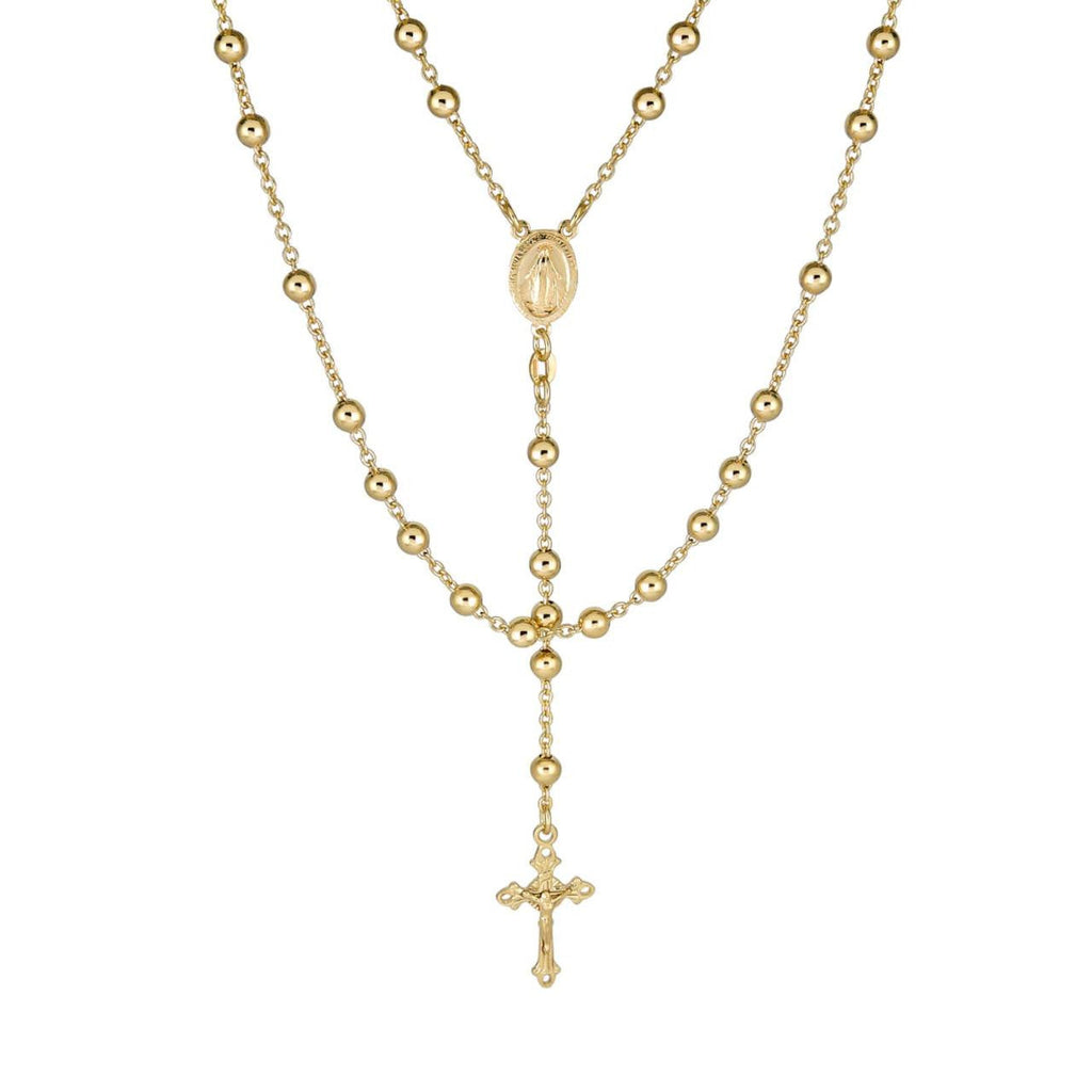 Men's 30" Long Rosary Beads Necklace 14k Gold Over 925 Silver Rosario ITALY 5mm