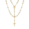 Men's 30" Long Rosary Beads Necklace 14k Gold Over 925 Silver Rosario ITALY 5mm