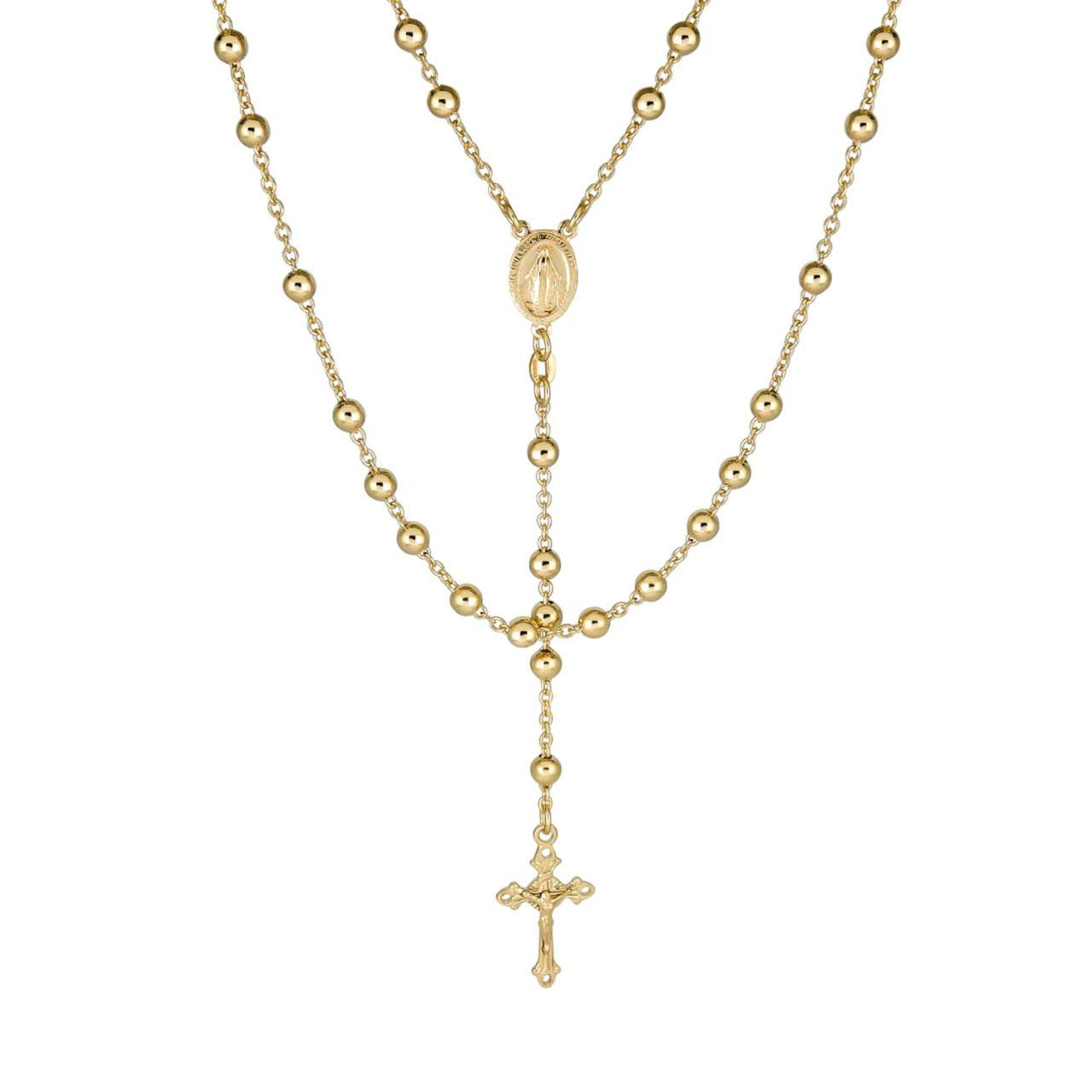 Men's 30" Long Rosary Beads Necklace 14k Gold Over 925 Silver Rosario ITALY 5mm