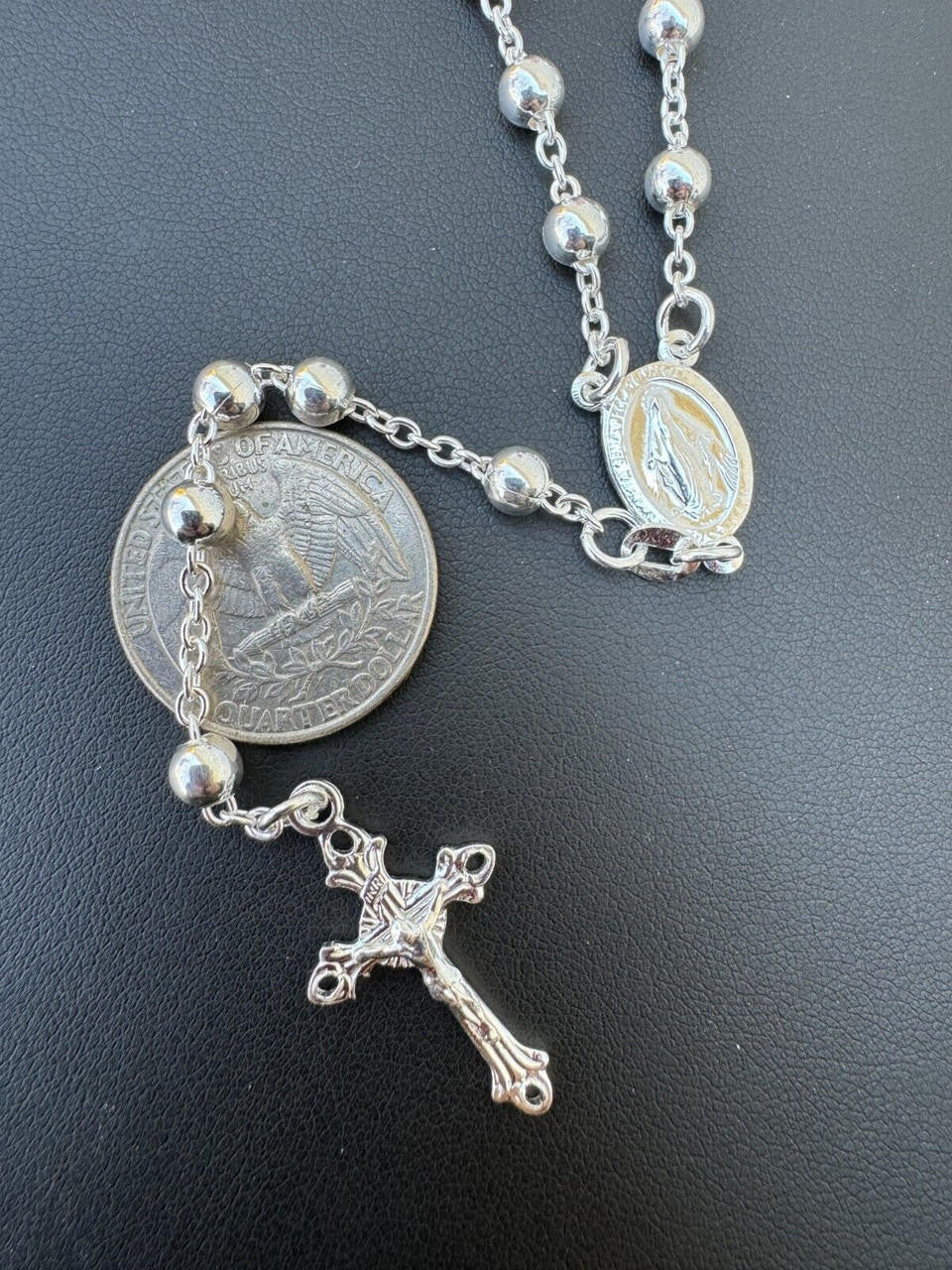 Hail Mary & Our Father Rosary Beads Necklace - 925 Silver - 5mm - 30"