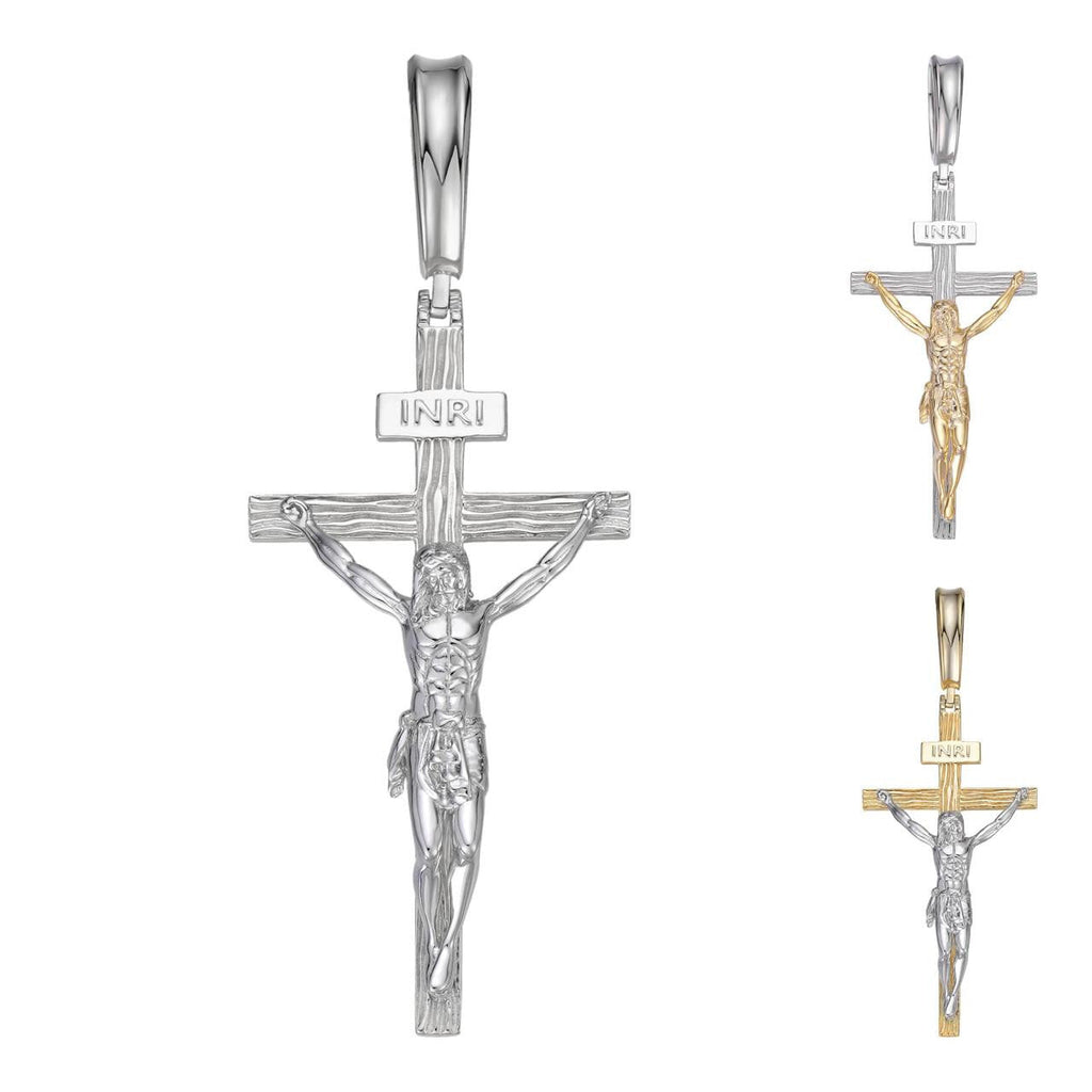 Mens Cross Jesus Piece Crucifix Pendant - 14k Gold Vermeil Or 925 Silver - Large 2.75"