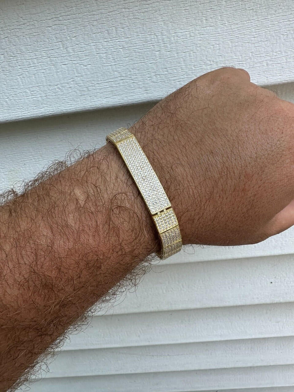 Vegas Custom Link ID Bracelet Iced Out CZ Stones - 14k Gold Vermeil 925 Silver - 12.5mm - 7.5"-8.5"