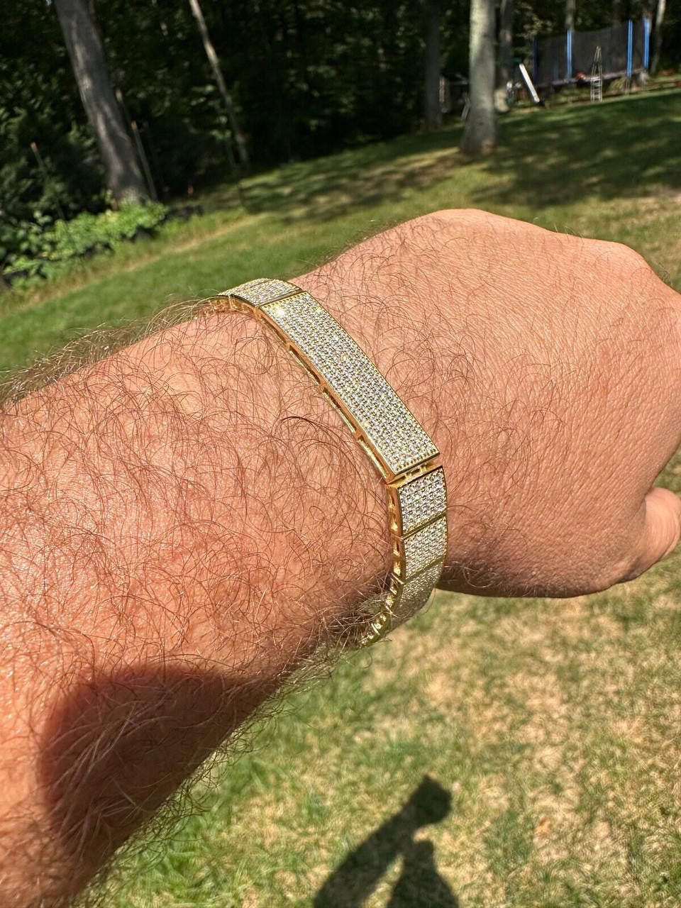 Vegas Custom Link ID Bracelet Iced Out CZ Stones - 14k Gold Vermeil 925 Silver - 12.5mm - 7.5"-8.5"