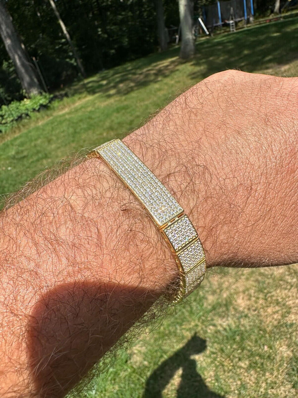 Vegas Custom Link ID Bracelet Iced Out CZ Stones - 14k Gold Vermeil 925 Silver - 12.5mm - 7.5"-8.5"