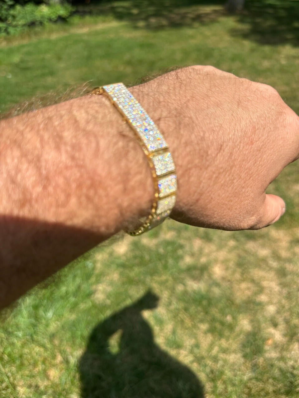 Vegas Custom Link ID Bracelet Iced Out CZ Stones - 14k Gold Vermeil 925 Silver - 12.5mm - 7.5"-8.5"