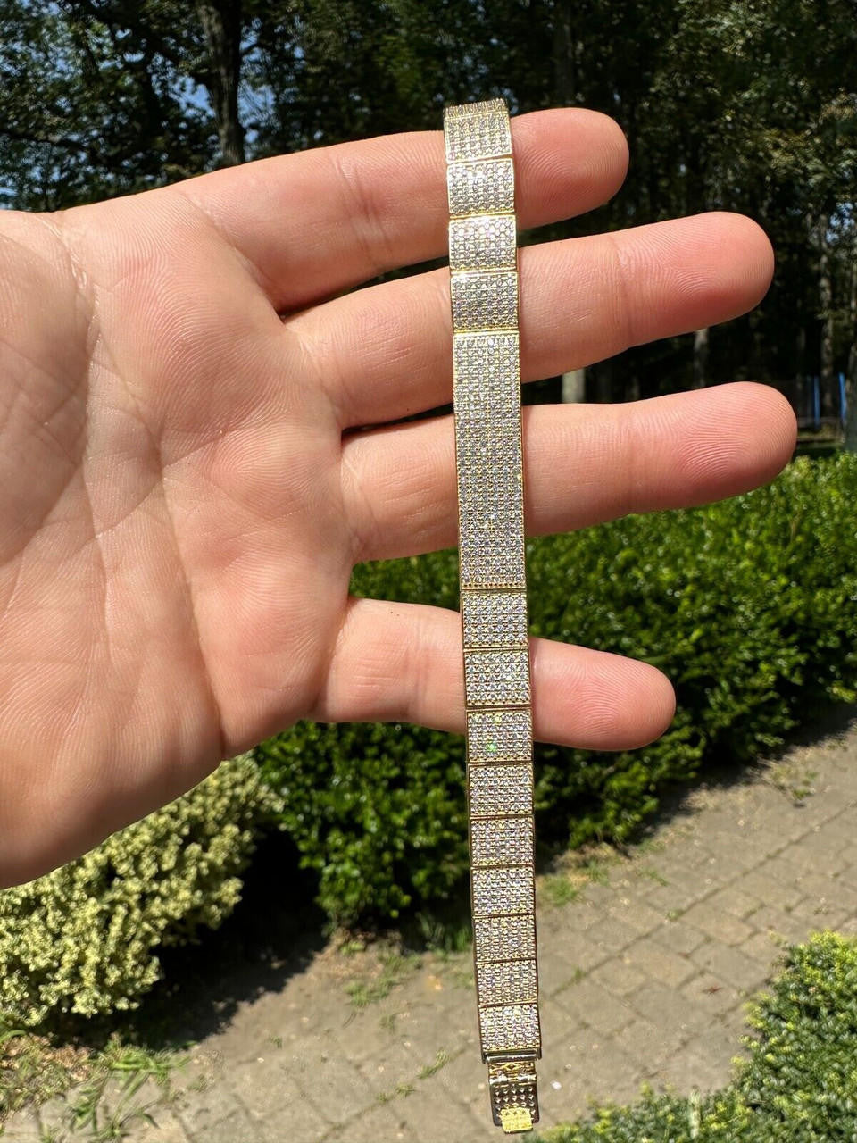 Vegas Custom Link ID Bracelet Iced Out CZ Stones - 14k Gold Vermeil 925 Silver - 12.5mm - 7.5"-8.5"