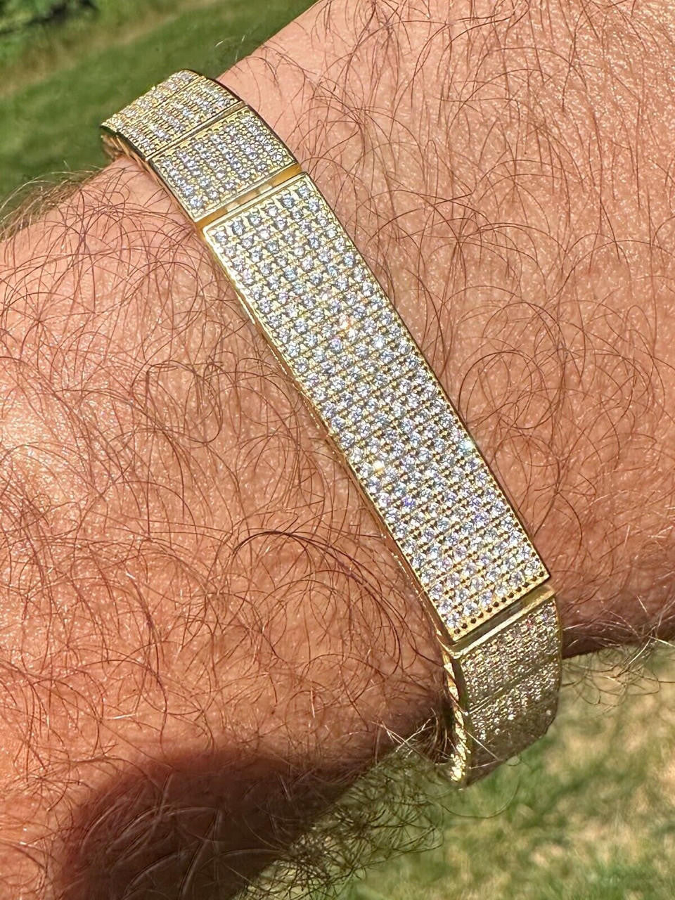 Vegas Custom Link ID Bracelet Iced Out CZ Stones - 14k Gold Vermeil 925 Silver - 12.5mm - 7.5"-8.5"