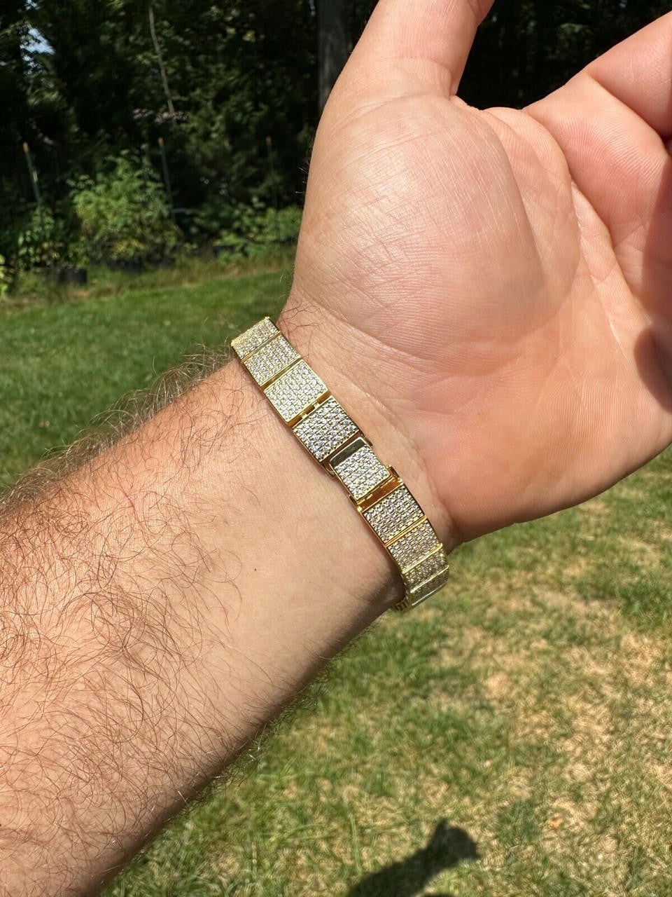 Vegas Custom Link ID Bracelet Iced Out CZ Stones - 14k Gold Vermeil 925 Silver - 12.5mm - 7.5"-8.5"