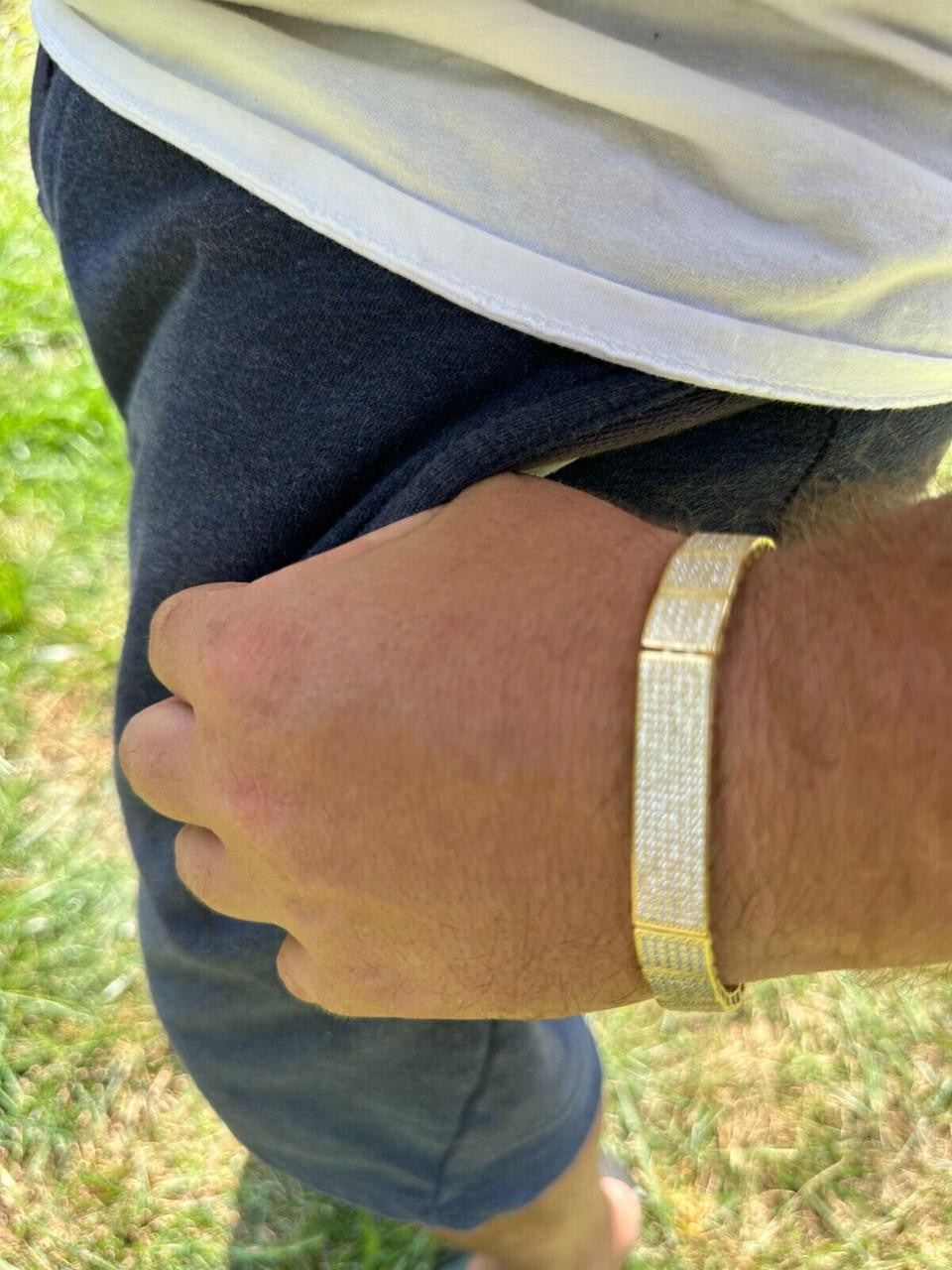 Vegas Custom Link ID Bracelet Iced Out CZ Stones - 14k Gold Vermeil 925 Silver - 12.5mm - 7.5"-8.5"