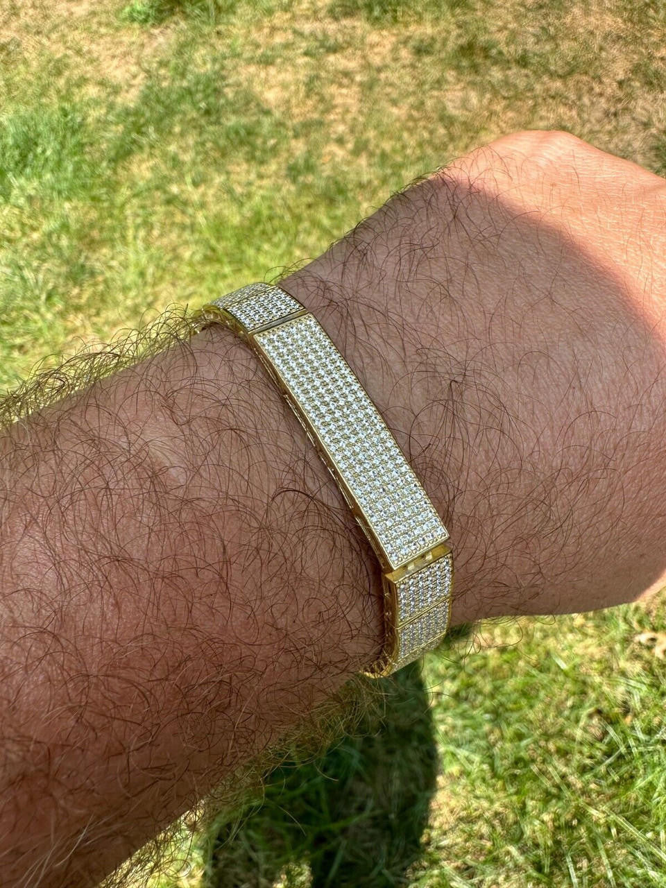 Vegas Custom Link ID Bracelet Iced Out CZ Stones - 14k Gold Vermeil 925 Silver - 12.5mm - 7.5"-8.5"