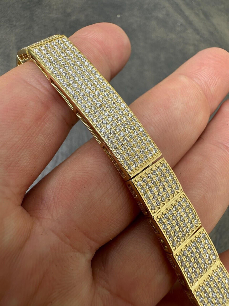 Vegas Custom Link ID Bracelet Iced Out CZ Stones - 14k Gold Vermeil 925 Silver - 12.5mm - 7.5"-8.5"