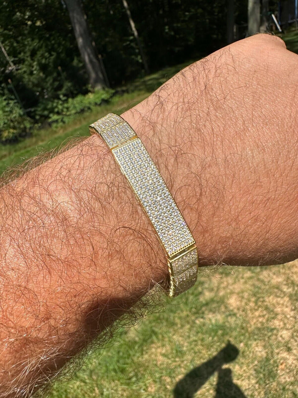 Vegas Custom Link ID Bracelet Iced Out CZ Stones - 14k Gold Vermeil 925 Silver - 12.5mm - 7.5"-8.5"