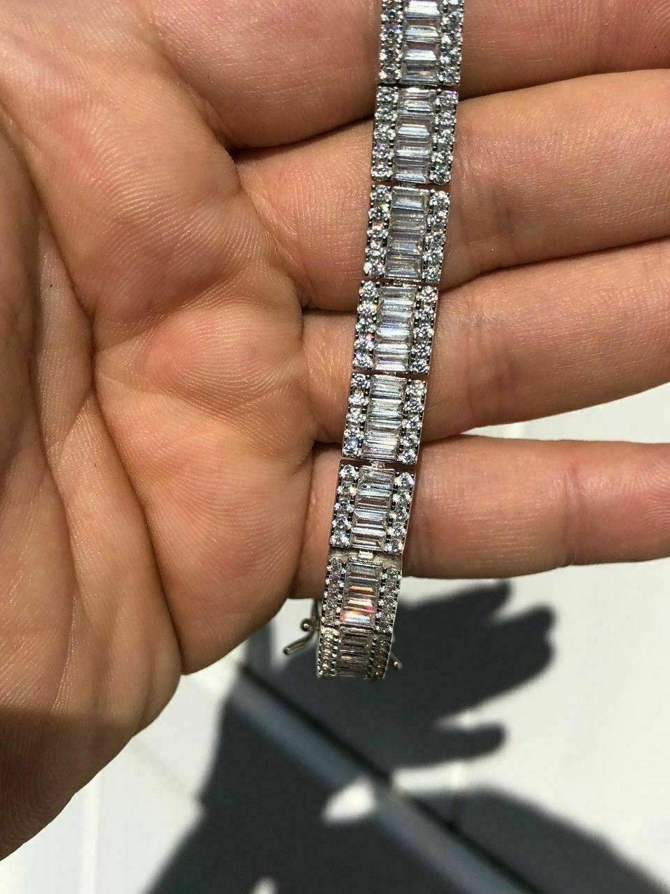 Rapper Exclusive Baguette Tennis Link Bracelet Iced Out CZ Stones - 925 Silver - 8mm - 7.5"-8.5"