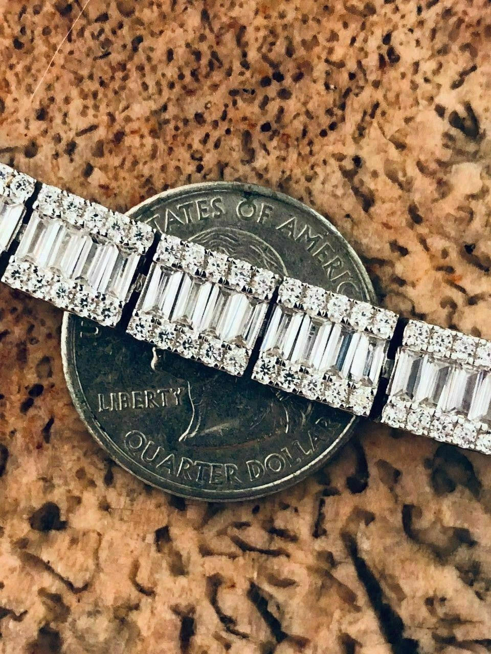Rapper Exclusive Baguette Tennis Link Bracelet Iced Out CZ Stones - 925 Silver - 8mm - 7.5"-8.5"
