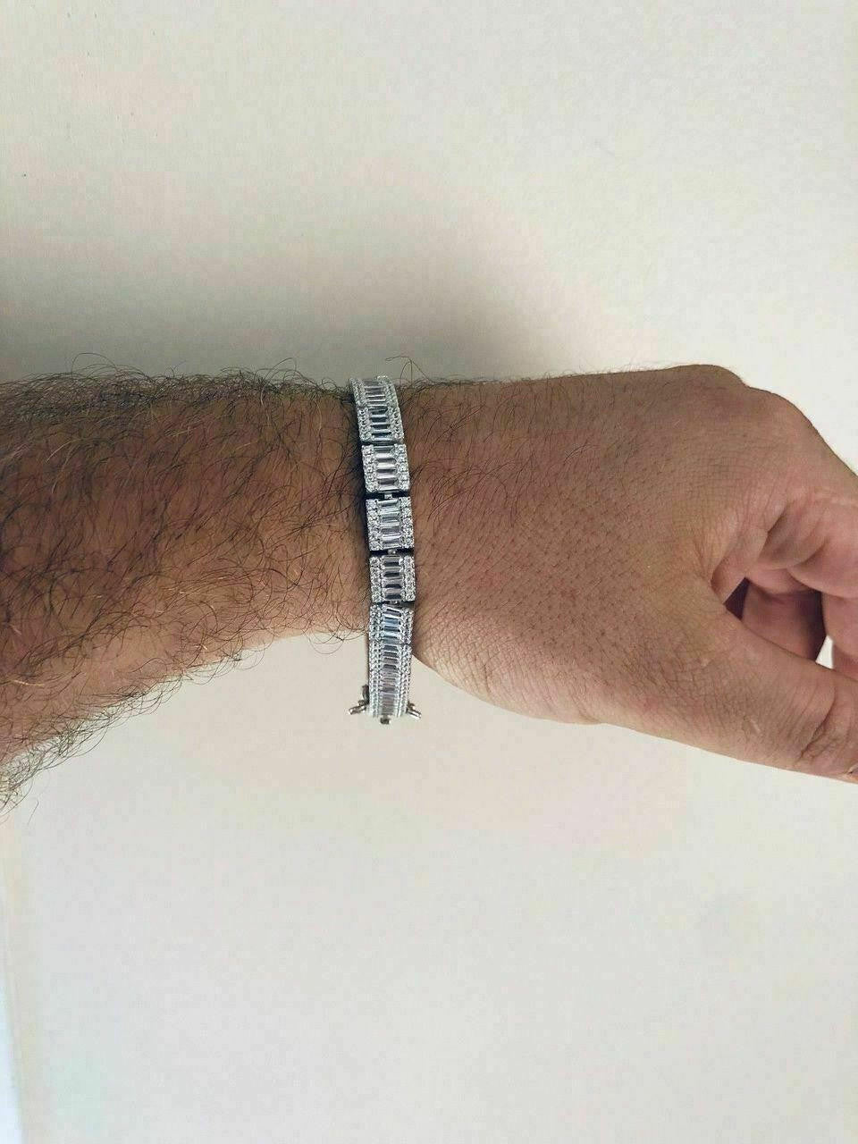 Rapper Exclusive Baguette Tennis Link Bracelet Iced Out CZ Stones - 925 Silver - 8mm - 7.5"-8.5"
