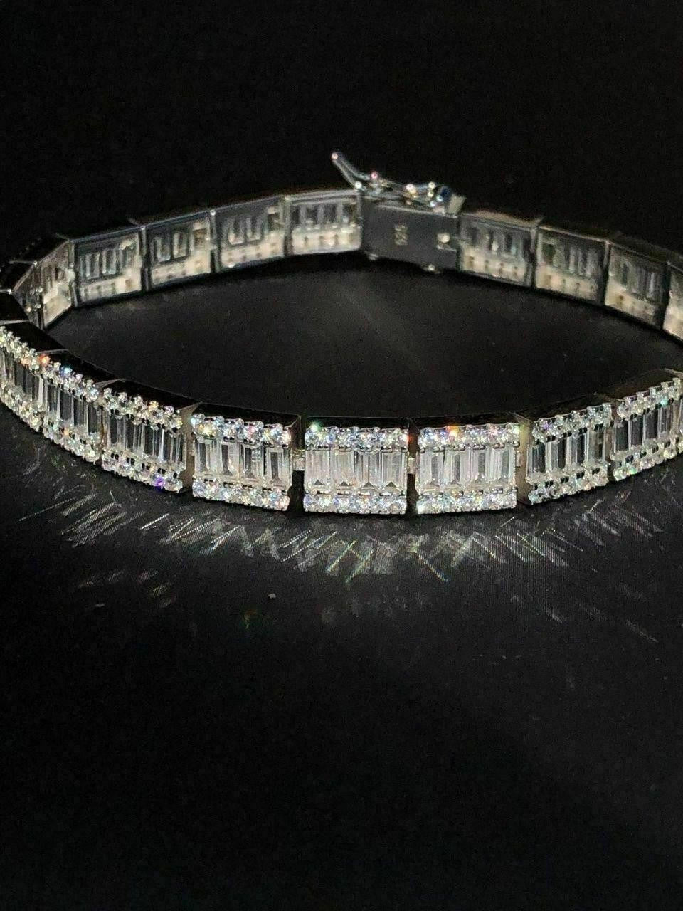 Rapper Exclusive Baguette Tennis Link Bracelet Iced Out CZ Stones - 925 Silver - 8mm - 7.5"-8.5"