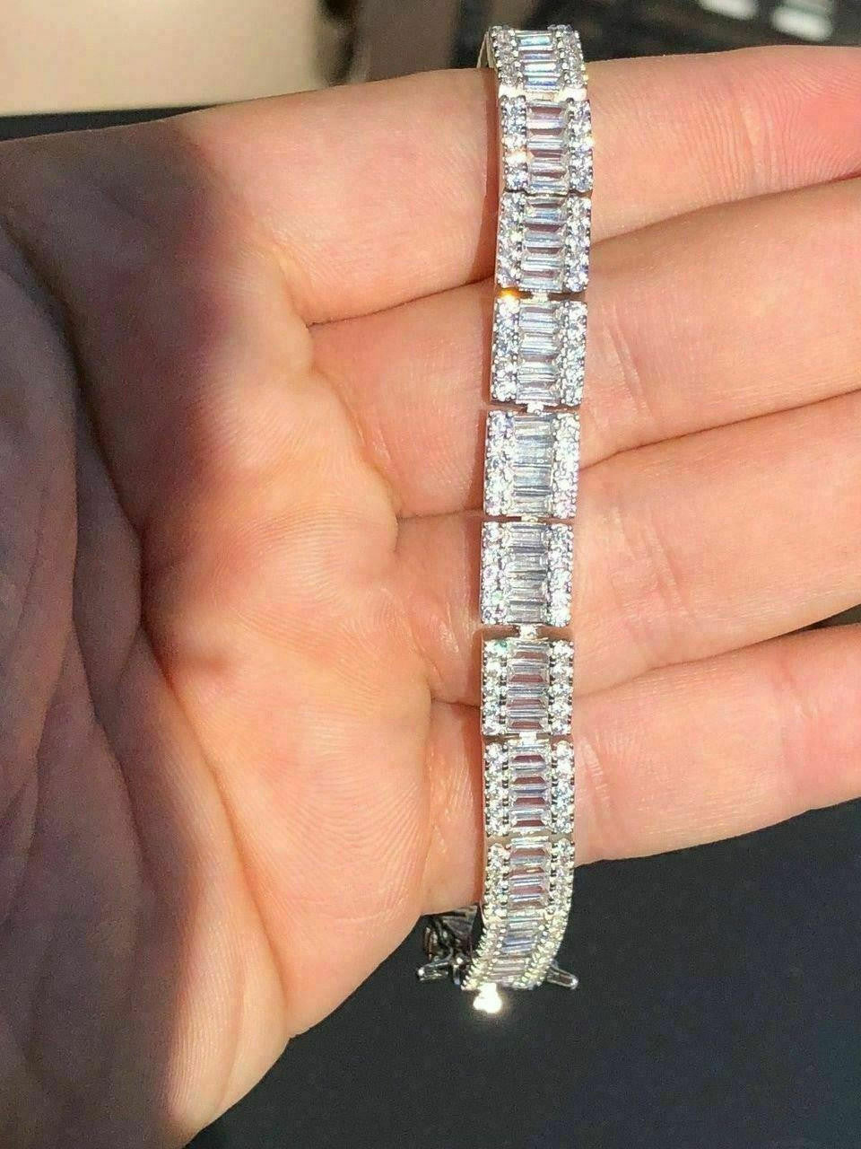 Rapper Exclusive Baguette Tennis Link Bracelet Iced Out CZ Stones - 925 Silver - 8mm - 7.5"-8.5"