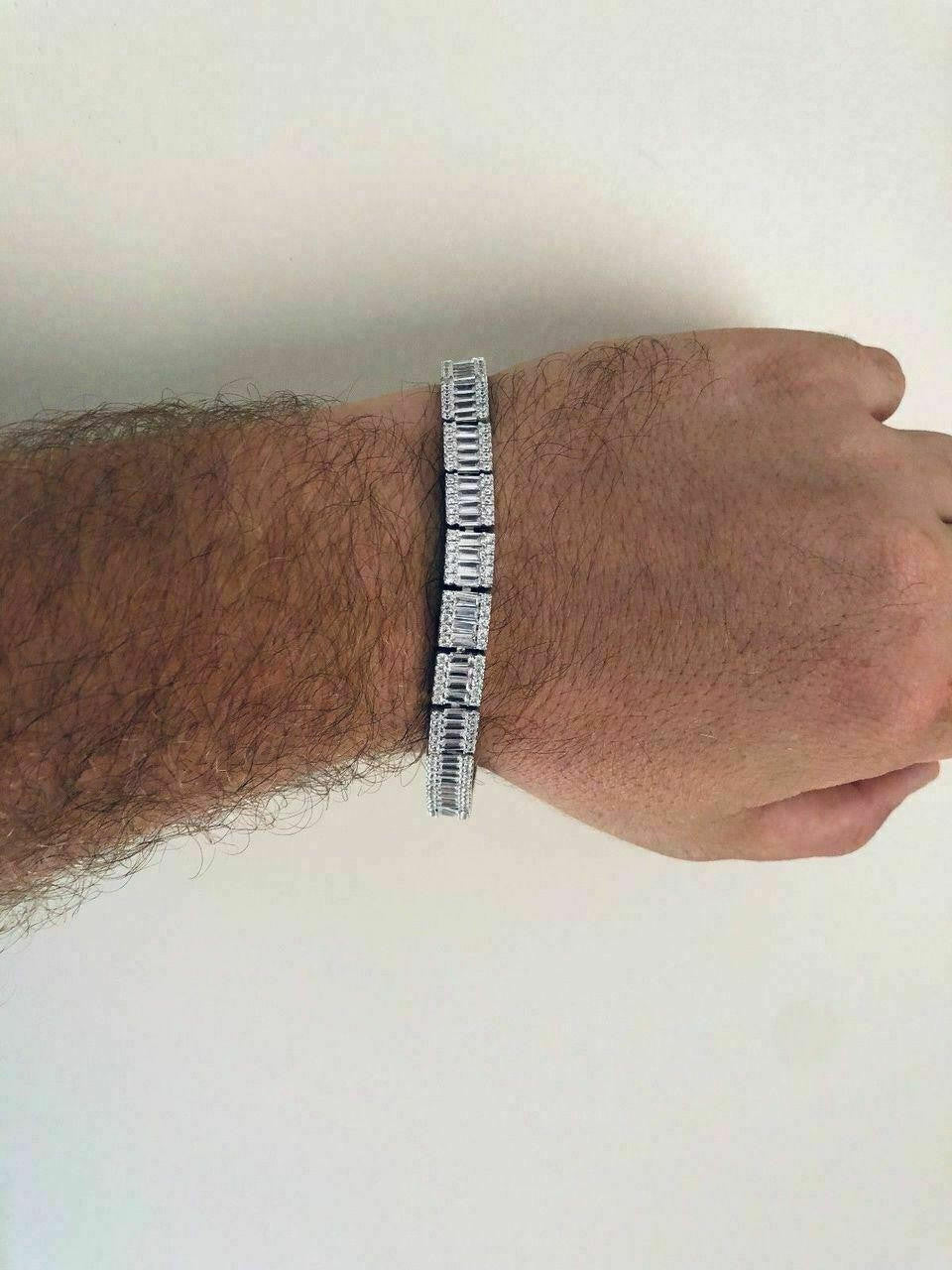 Rapper Exclusive Baguette Tennis Link Bracelet Iced Out CZ Stones - 925 Silver - 8mm - 7.5"-8.5"