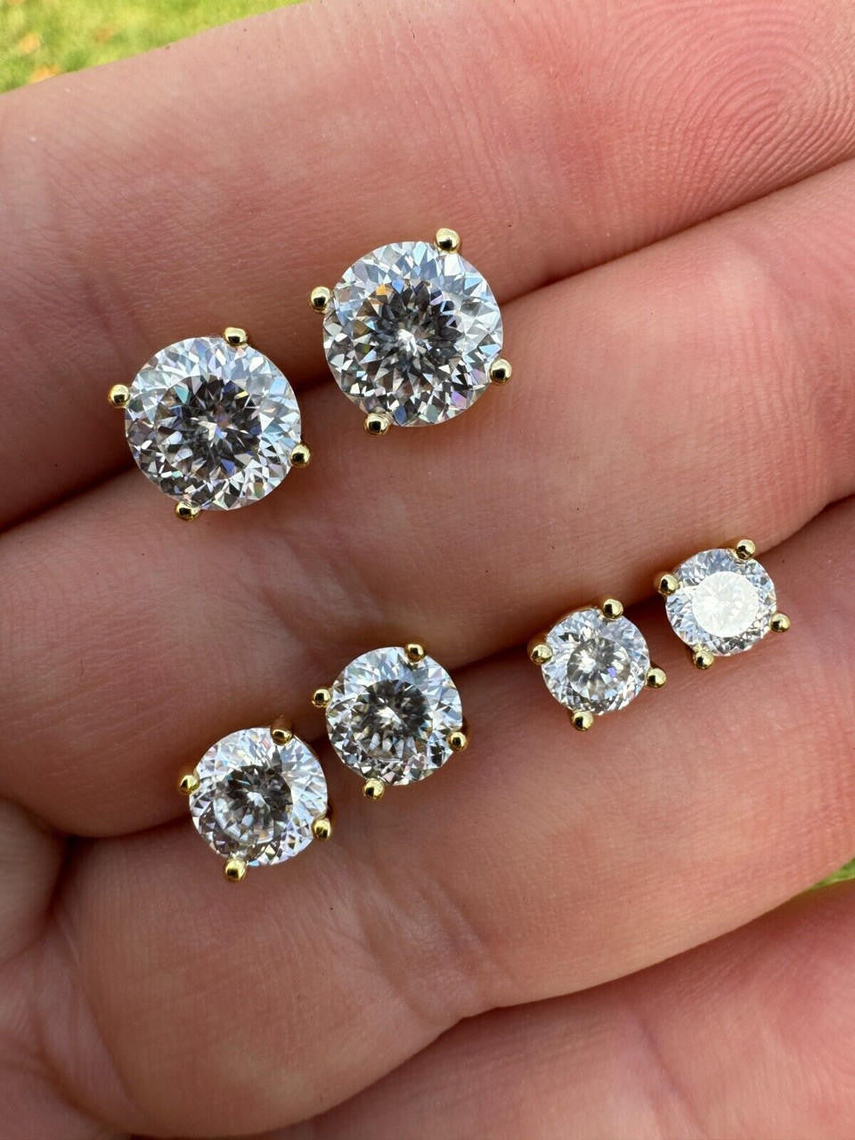 MOISSANITE Portuguese Cut - 100 Facets Each Stone - Solitaire Stud Earrings - 14k Gold Vermeil 925 Silver - 5mm-8mm - 1-4ct