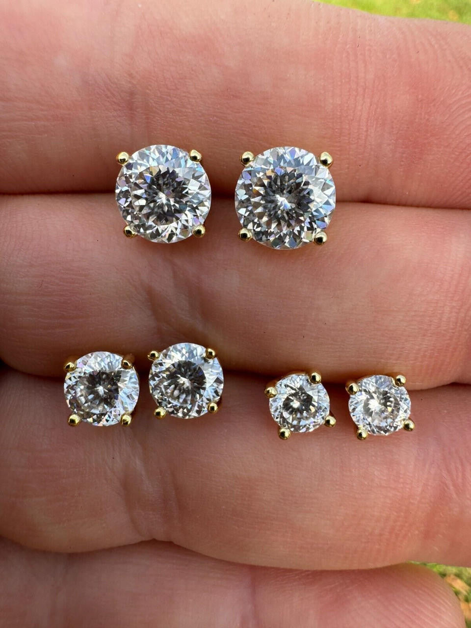MOISSANITE Portuguese Cut - 100 Facets Each Stone - Solitaire Stud Earrings - 14k Gold Vermeil 925 Silver - 5mm-8mm - 1-4ct