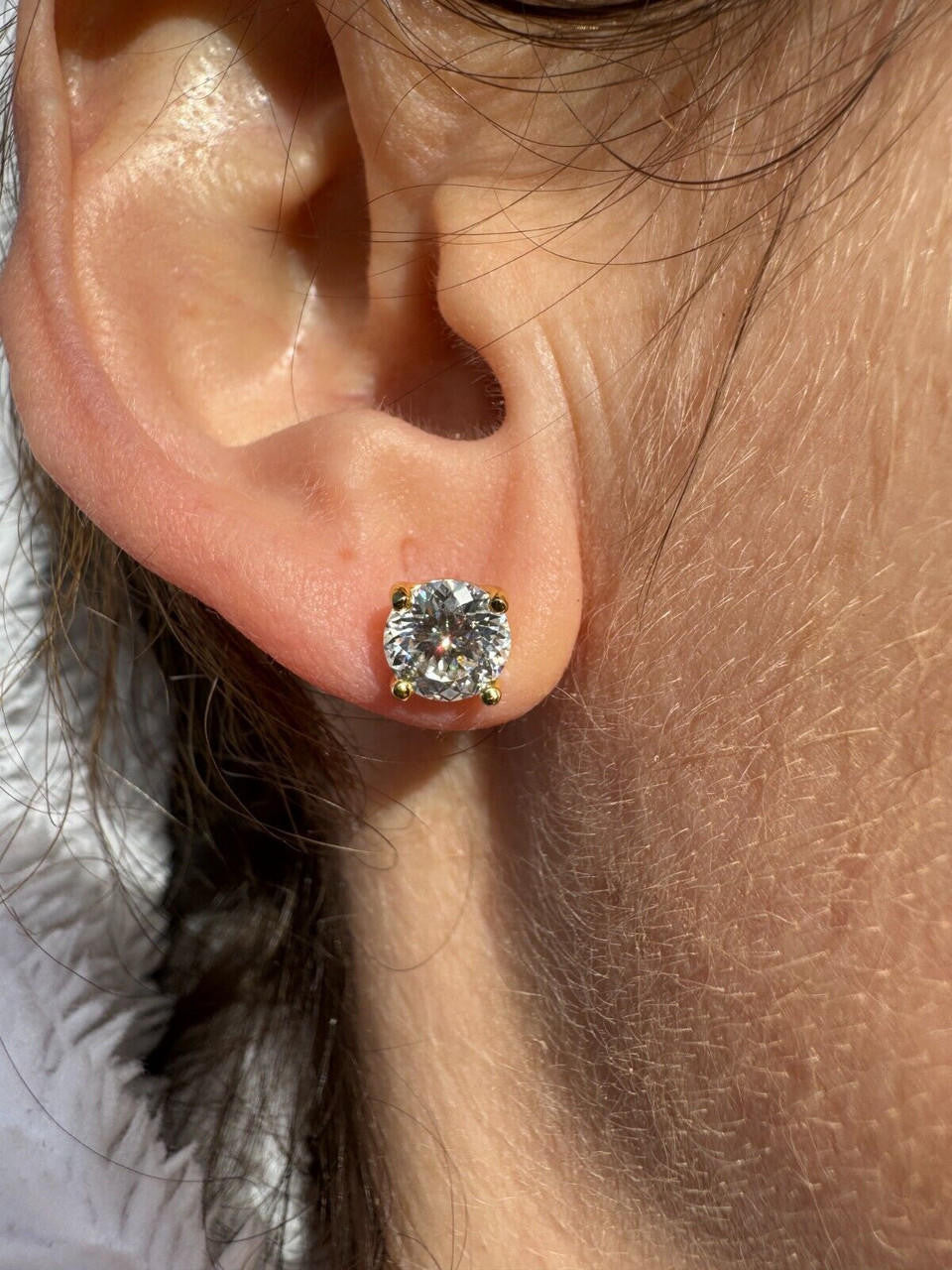 MOISSANITE Portuguese Cut - 100 Facets Each Stone - Solitaire Stud Earrings - 14k Gold Vermeil 925 Silver - 5mm-8mm - 1-4ct