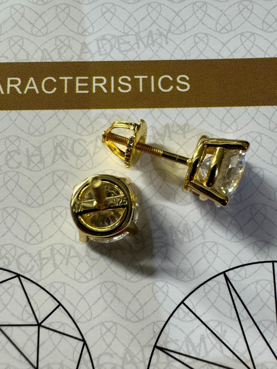 MOISSANITE Portuguese Cut - 100 Facets Each Stone - Solitaire Stud Earrings - 14k Gold Vermeil 925 Silver - 5mm-8mm - 1-4ct