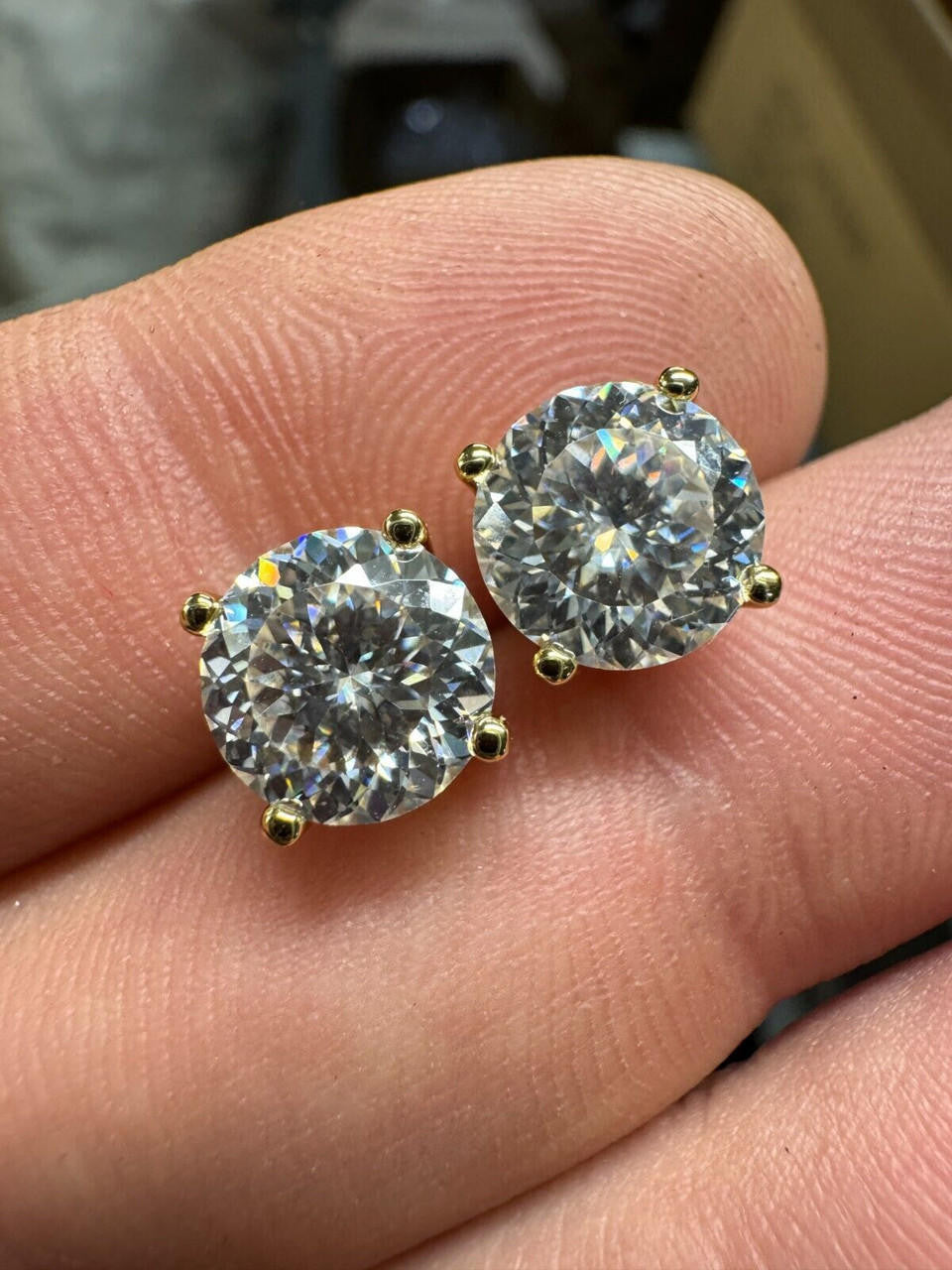 MOISSANITE Portuguese Cut - 100 Facets Each Stone - Solitaire Stud Earrings - 14k Gold Vermeil 925 Silver - 5mm-8mm - 1-4ct