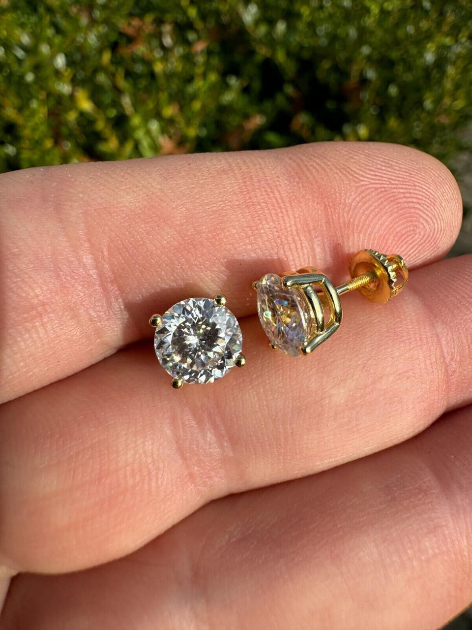 MOISSANITE Portuguese Cut - 100 Facets Each Stone - Solitaire Stud Earrings - 14k Gold Vermeil 925 Silver - 5mm-8mm - 1-4ct