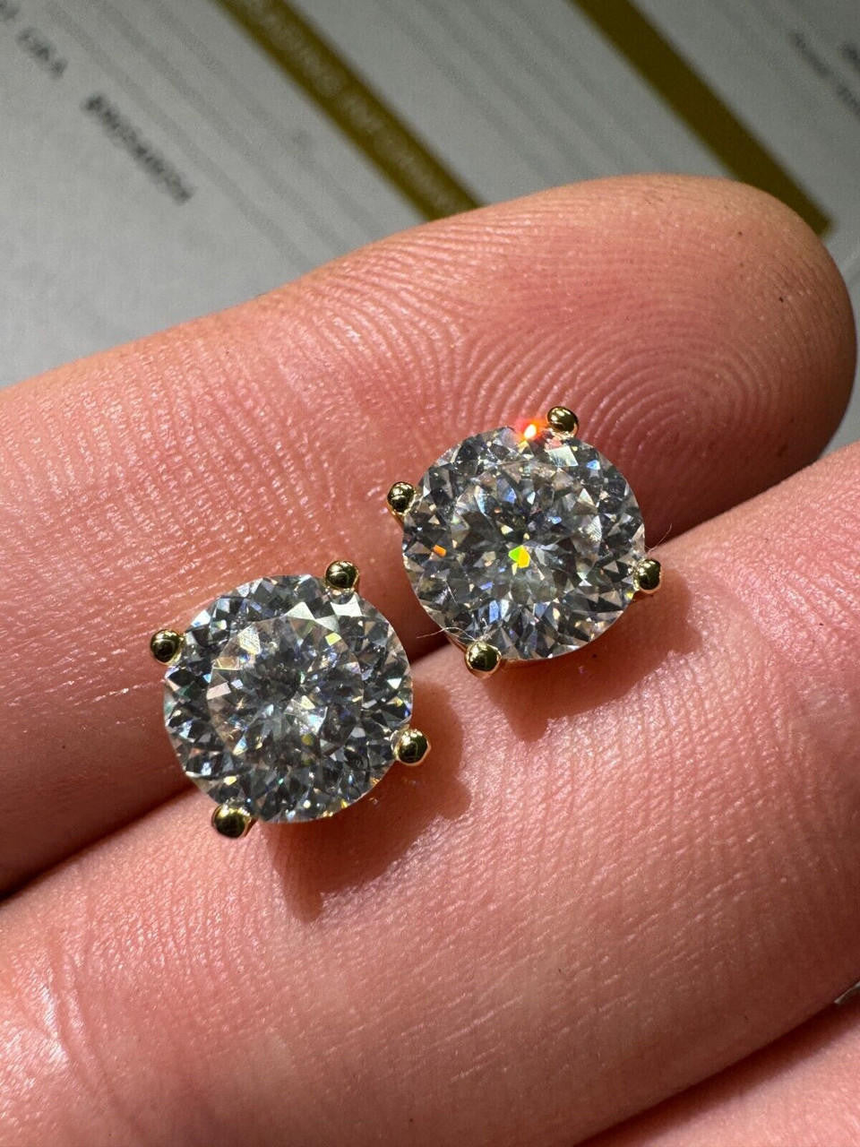 MOISSANITE Portuguese Cut - 100 Facets Each Stone - Solitaire Stud Earrings - 14k Gold Vermeil 925 Silver - 5mm-8mm - 1-4ct