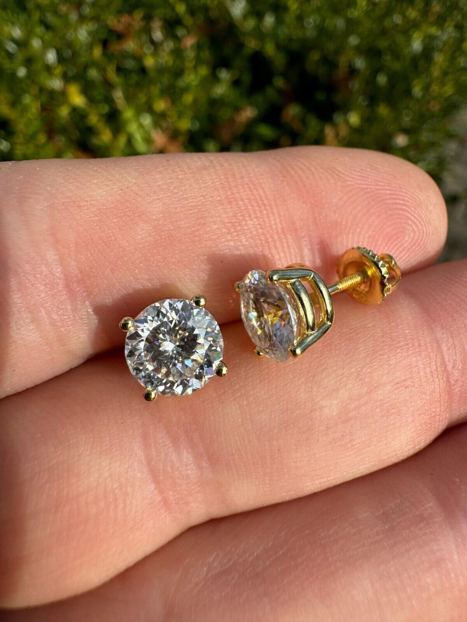 MOISSANITE Portuguese Cut - 100 Facets Each Stone - Solitaire Stud Earrings - 14k Gold Vermeil 925 Silver - 5mm-8mm - 1-4ct