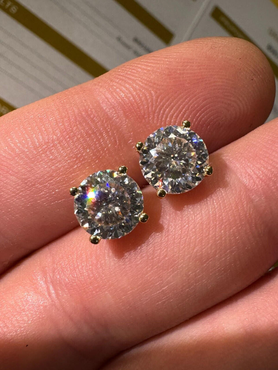 MOISSANITE Portuguese Cut - 100 Facets Each Stone - Solitaire Stud Earrings - 14k Gold Vermeil 925 Silver - 5mm-8mm - 1-4ct