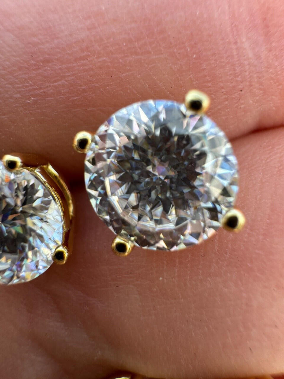 MOISSANITE Portuguese Cut - 100 Facets Each Stone - Solitaire Stud Earrings - 14k Gold Vermeil 925 Silver - 5mm-8mm - 1-4ct