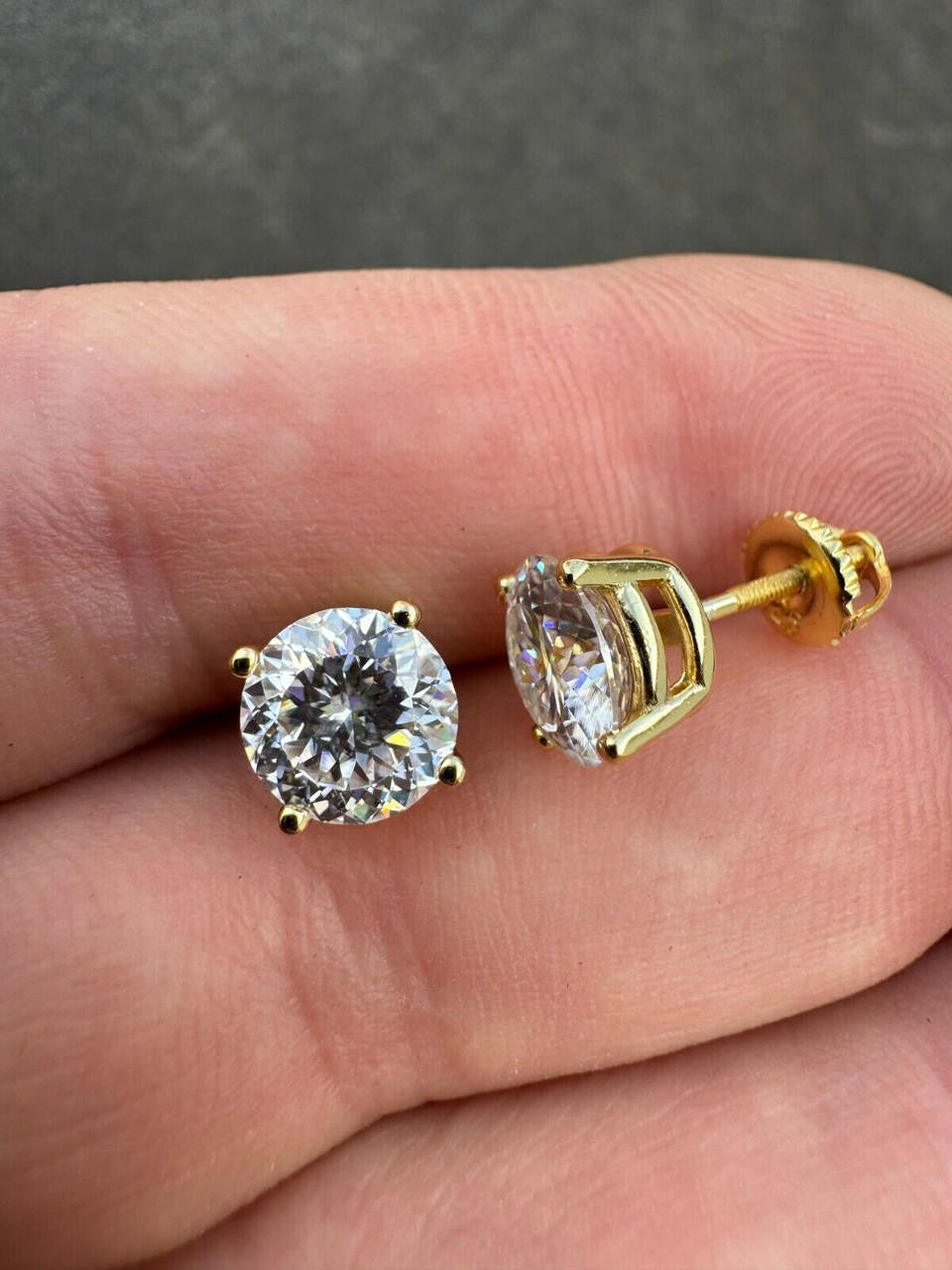 MOISSANITE Portuguese Cut - 100 Facets Each Stone - Solitaire Stud Earrings - 14k Gold Vermeil 925 Silver - 5mm-8mm - 1-4ct