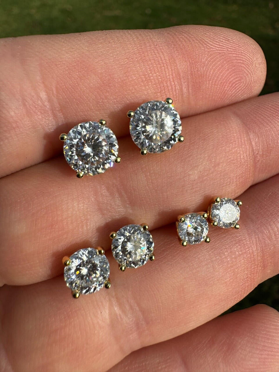 MOISSANITE Portuguese Cut - 100 Facets Each Stone - Solitaire Stud Earrings - 14k Gold Vermeil 925 Silver - 5mm-8mm - 1-4ct