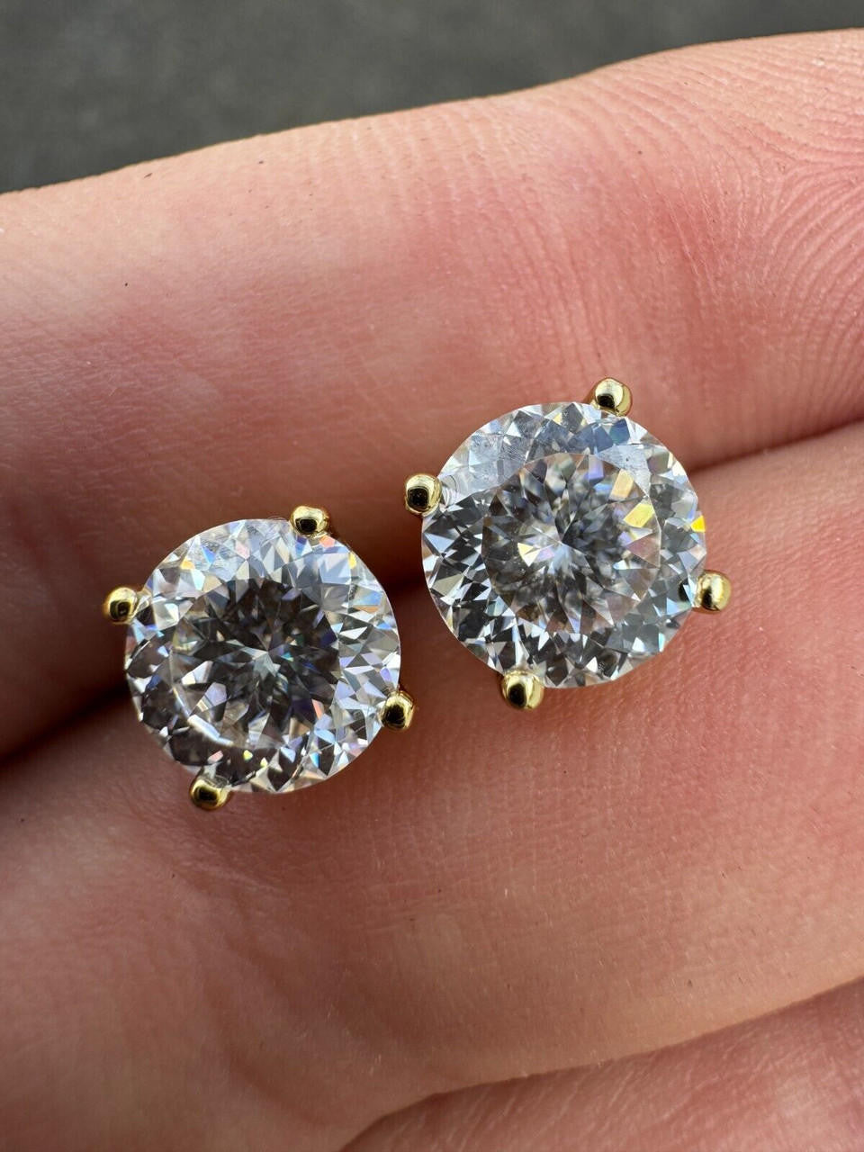 MOISSANITE Portuguese Cut - 100 Facets Each Stone - Solitaire Stud Earrings - 14k Gold Vermeil 925 Silver - 5mm-8mm - 1-4ct