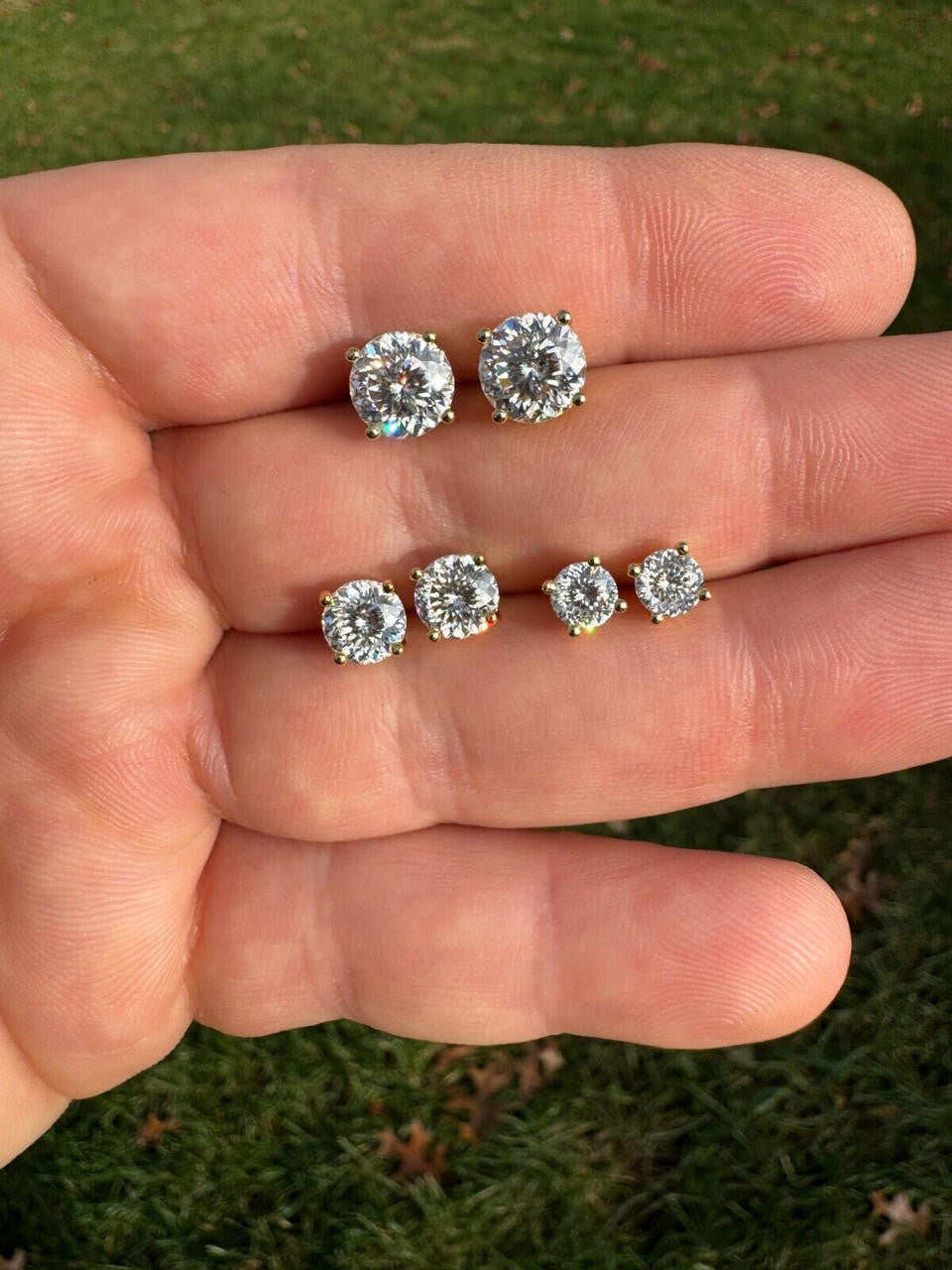 MOISSANITE Portuguese Cut - 100 Facets Each Stone - Solitaire Stud Earrings - 14k Gold Vermeil 925 Silver - 5mm-8mm - 1-4ct