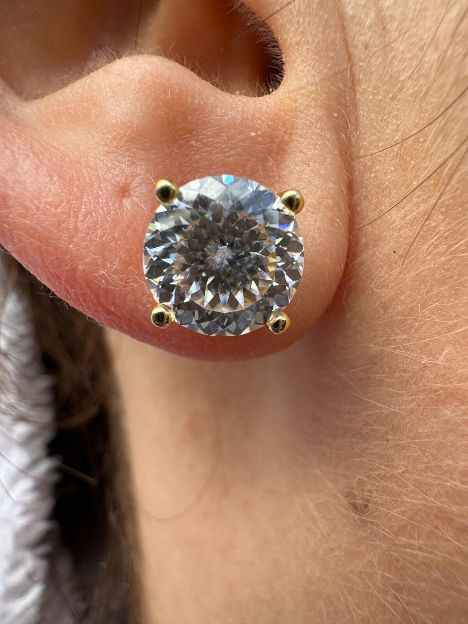 MOISSANITE Portuguese Cut - 100 Facets Each Stone - Solitaire Stud Earrings - 14k Gold Vermeil 925 Silver - 5mm-8mm - 1-4ct