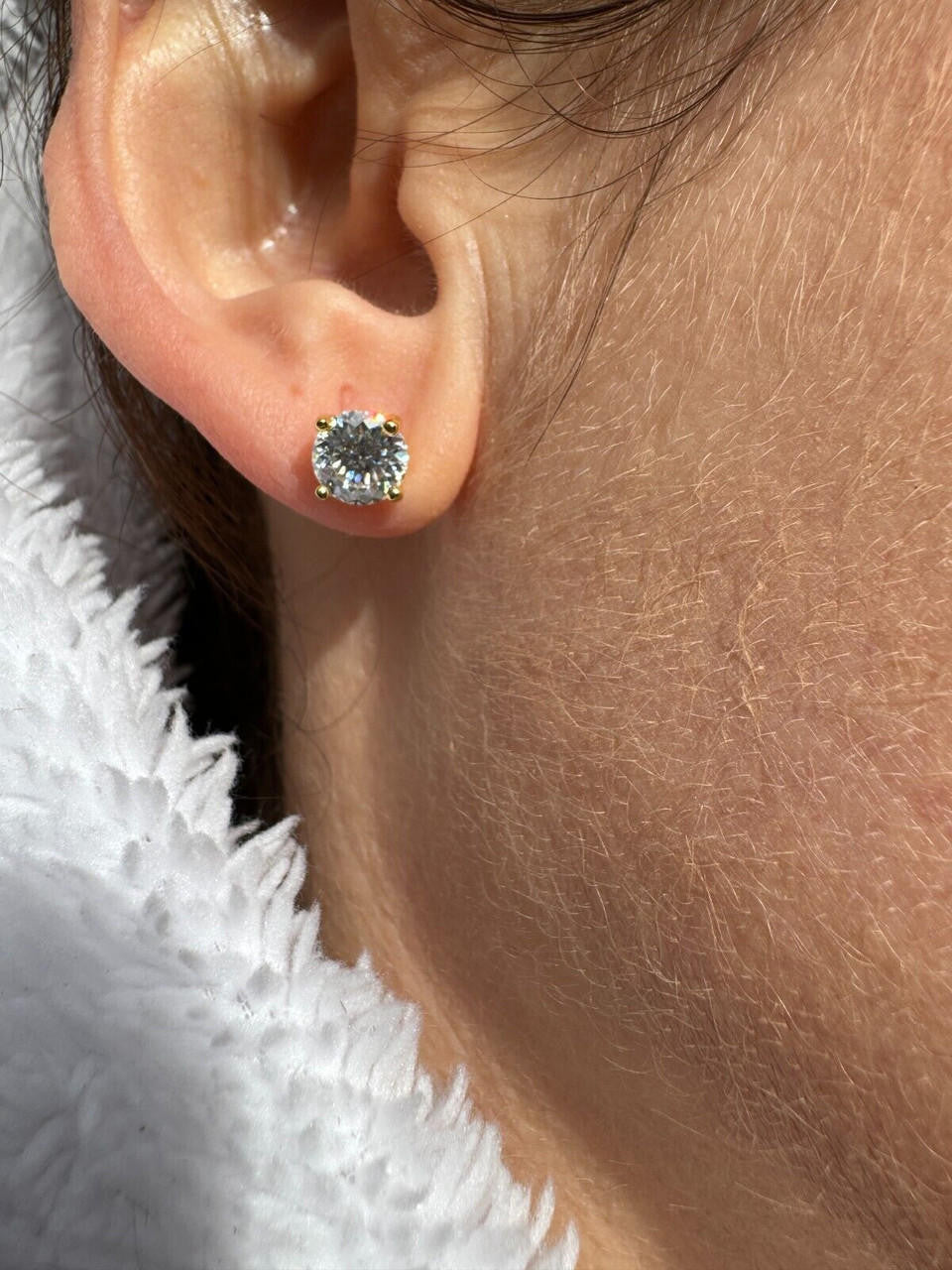 MOISSANITE Portuguese Cut - 100 Facets Each Stone - Solitaire Stud Earrings - 14k Gold Vermeil 925 Silver - 5mm-8mm - 1-4ct