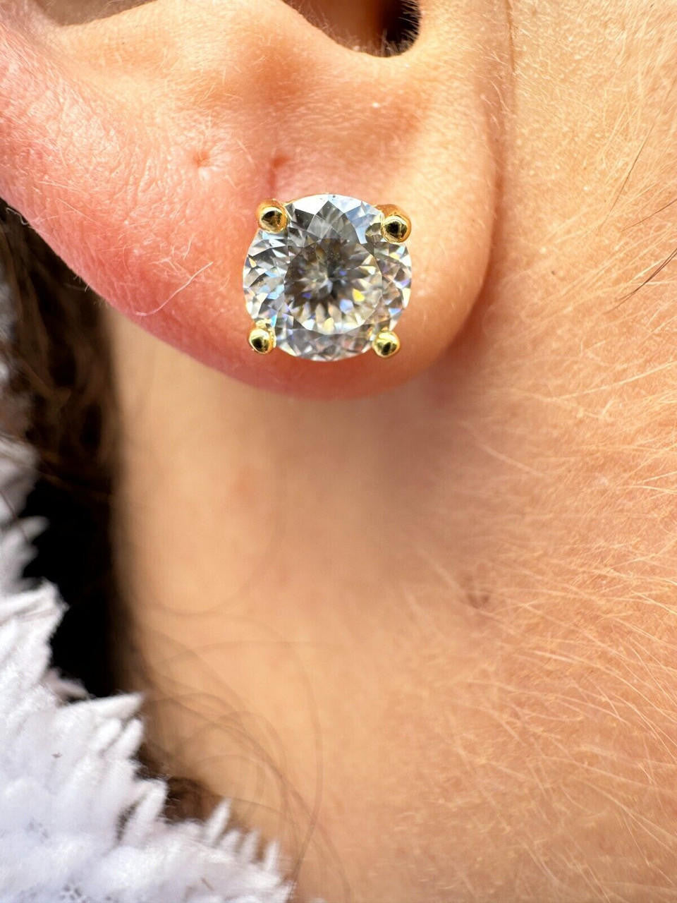 MOISSANITE Portuguese Cut - 100 Facets Each Stone - Solitaire Stud Earrings - 14k Gold Vermeil 925 Silver - 5mm-8mm - 1-4ct