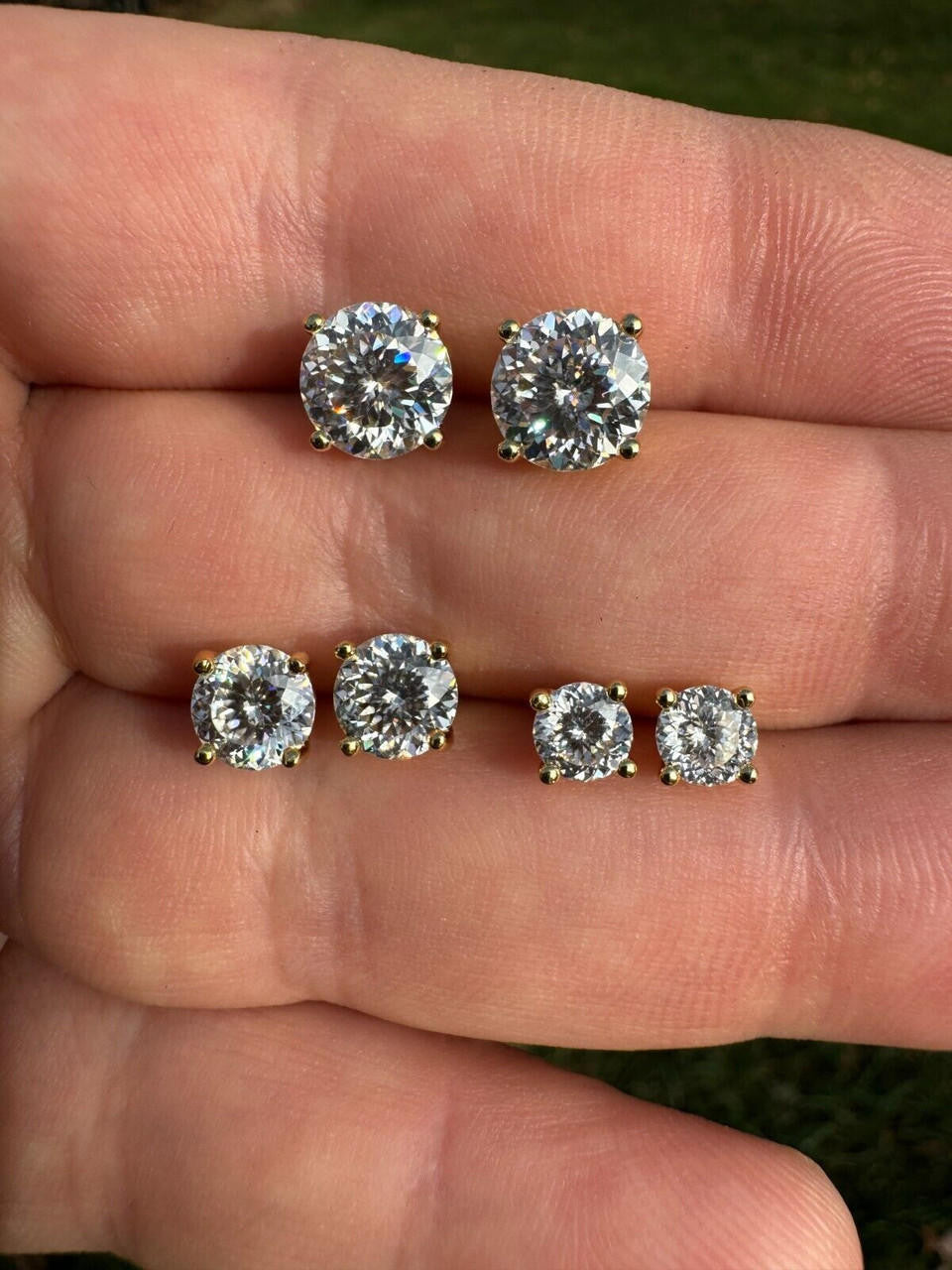 MOISSANITE Portuguese Cut - 100 Facets Each Stone - Solitaire Stud Earrings - 14k Gold Vermeil 925 Silver - 5mm-8mm - 1-4ct