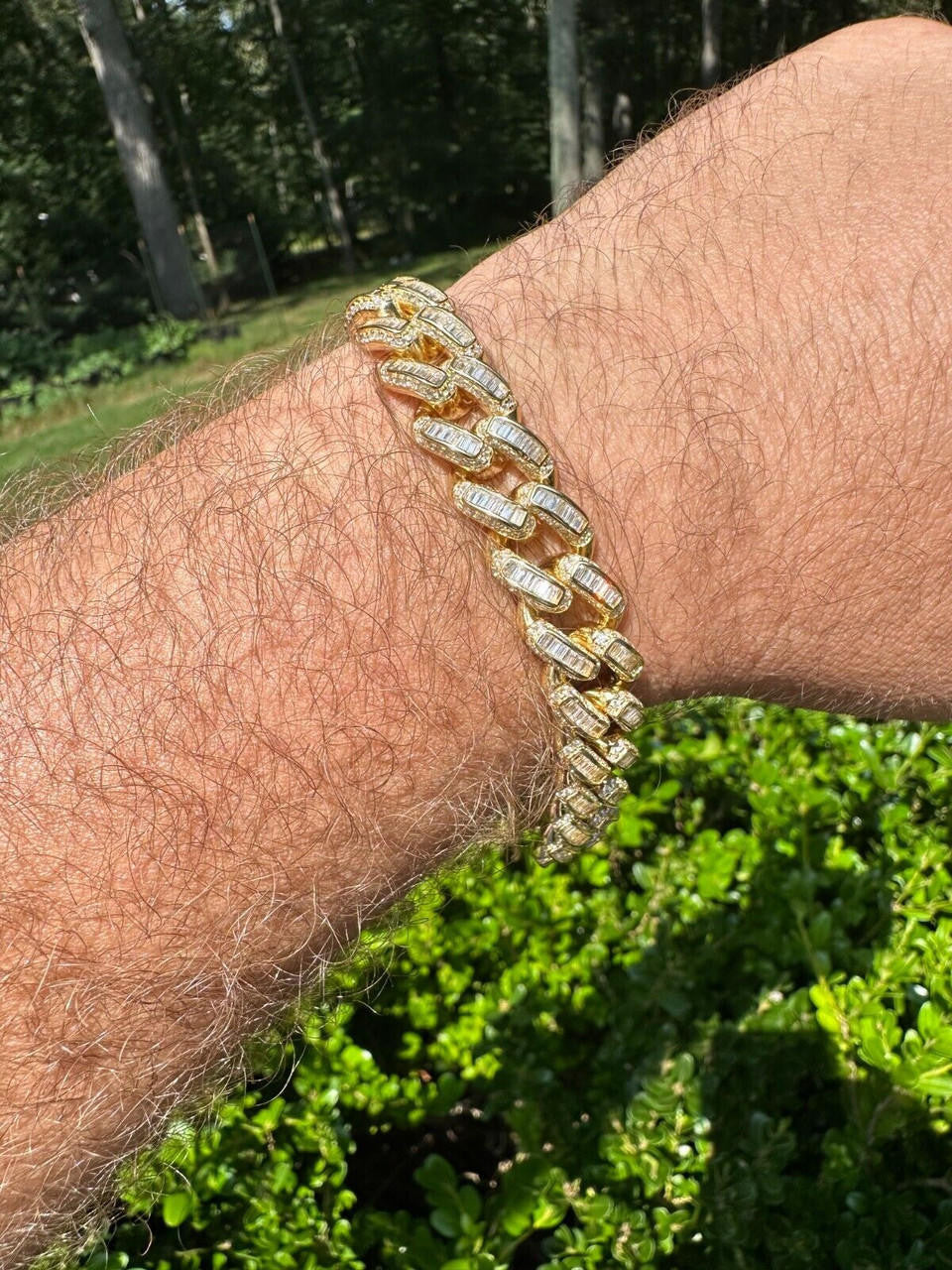Classic Baguette Miami Cuban Link Braceket Iced Out - 14k Gold Vermeil 925 Silver - 12mm - 7"-8.5"
